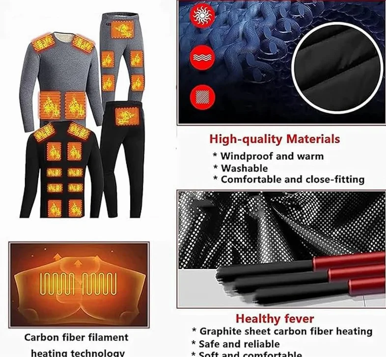 Zestaw Bielizny Podgrzewanej Elektrycznie Odzież Motocyklowa Męska Polarowa Koszulka Termoaktywna 18-strefowa Podgrzewana Bielizna Zewnętrzna USB (Color : Black, Size : XXL)