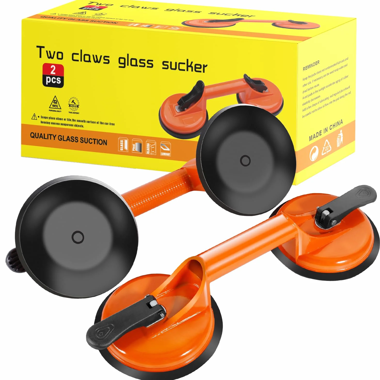 MOYKSRR Podnośnik ssący (2 sztuki), przyssawka do szkła, udźwig 100 kg, ergonomiczne i antypoślizgowe przyssawki do transportu płytek, laminatu, szkła, mebli, szyb i szkła jako podnośnik do szkła