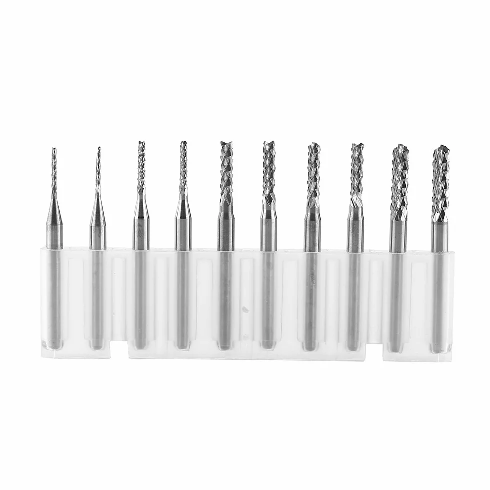 10 Sztuk Frezy z Węglika Wolframu Wiertła 1.0mm 1.5mm 2.0mm 2.5mm 3.0mm Średnica Krawędzi Tnącej do Płytek Drukowanych Tworzywa Sztuczne Stal Nierdzewna i Miedź