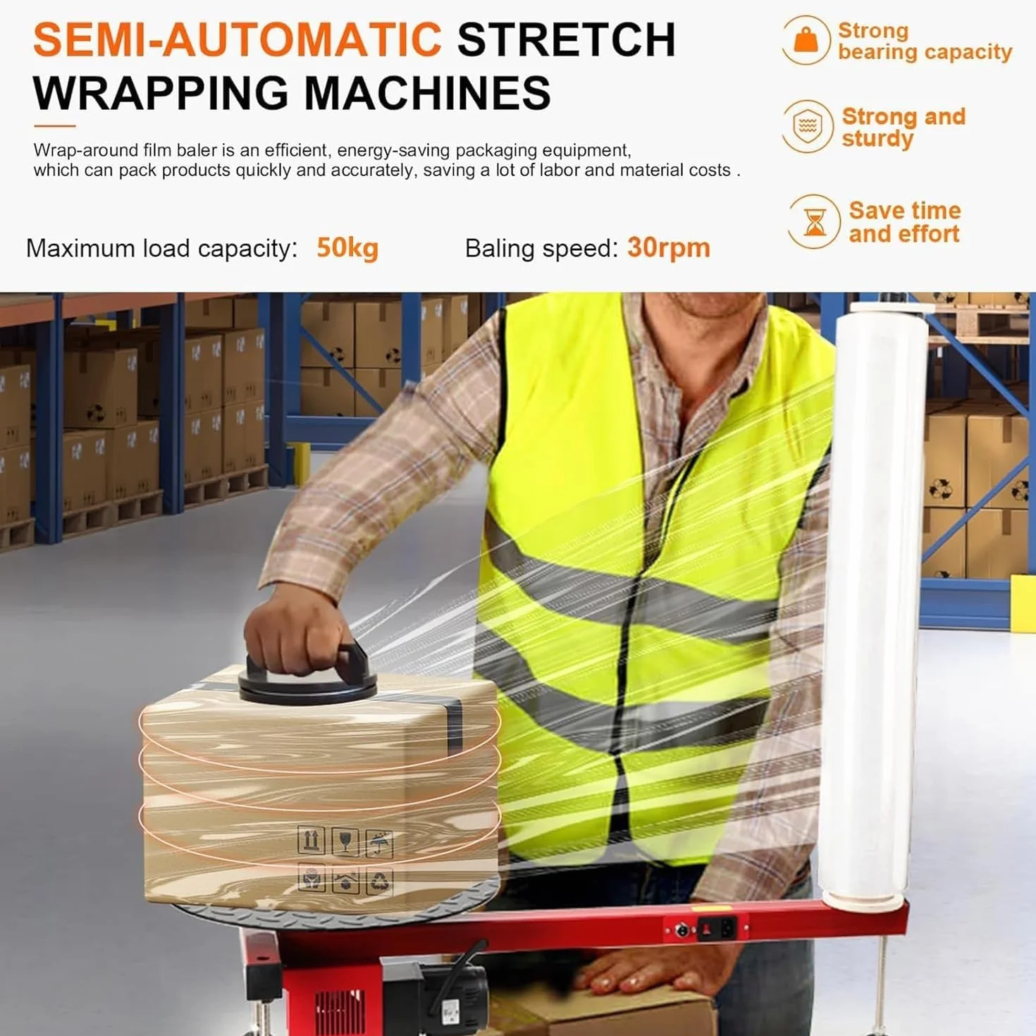 Electric Stretch Film Wrapping Machine Bench,Turntable Diameter Double Shaft Electric Film Wrapping Machine for Pallet Packing Industrial Stretch Film Wrapper Semi-Automatic