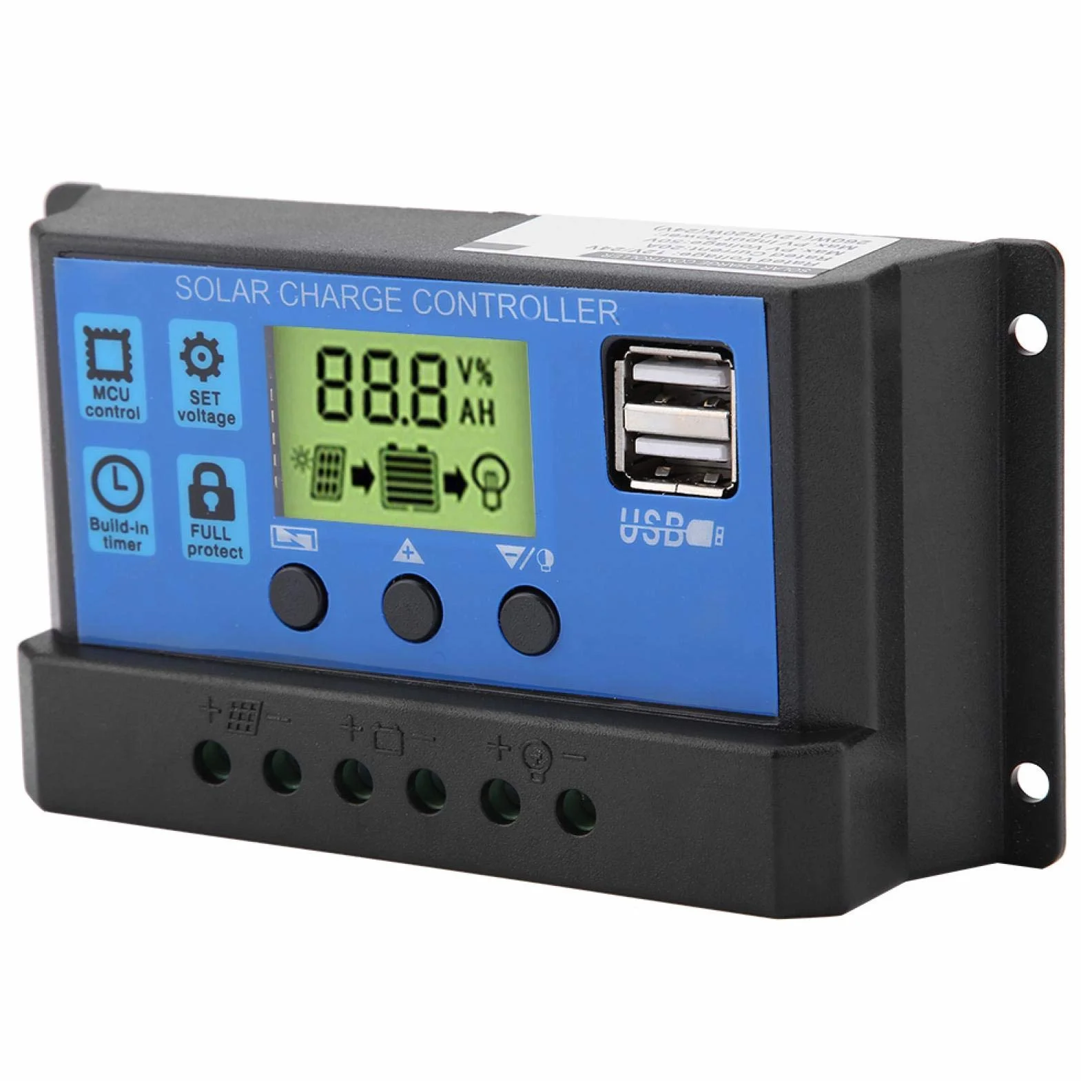 Kontroler ładowania solarnego, PWM 12 V 24 V podwójny USB kontroler ładowania panelu słonecznego inteligentny regulowany regulator wyświetlacz LCD 10/20/30 A (YJSS-20A)