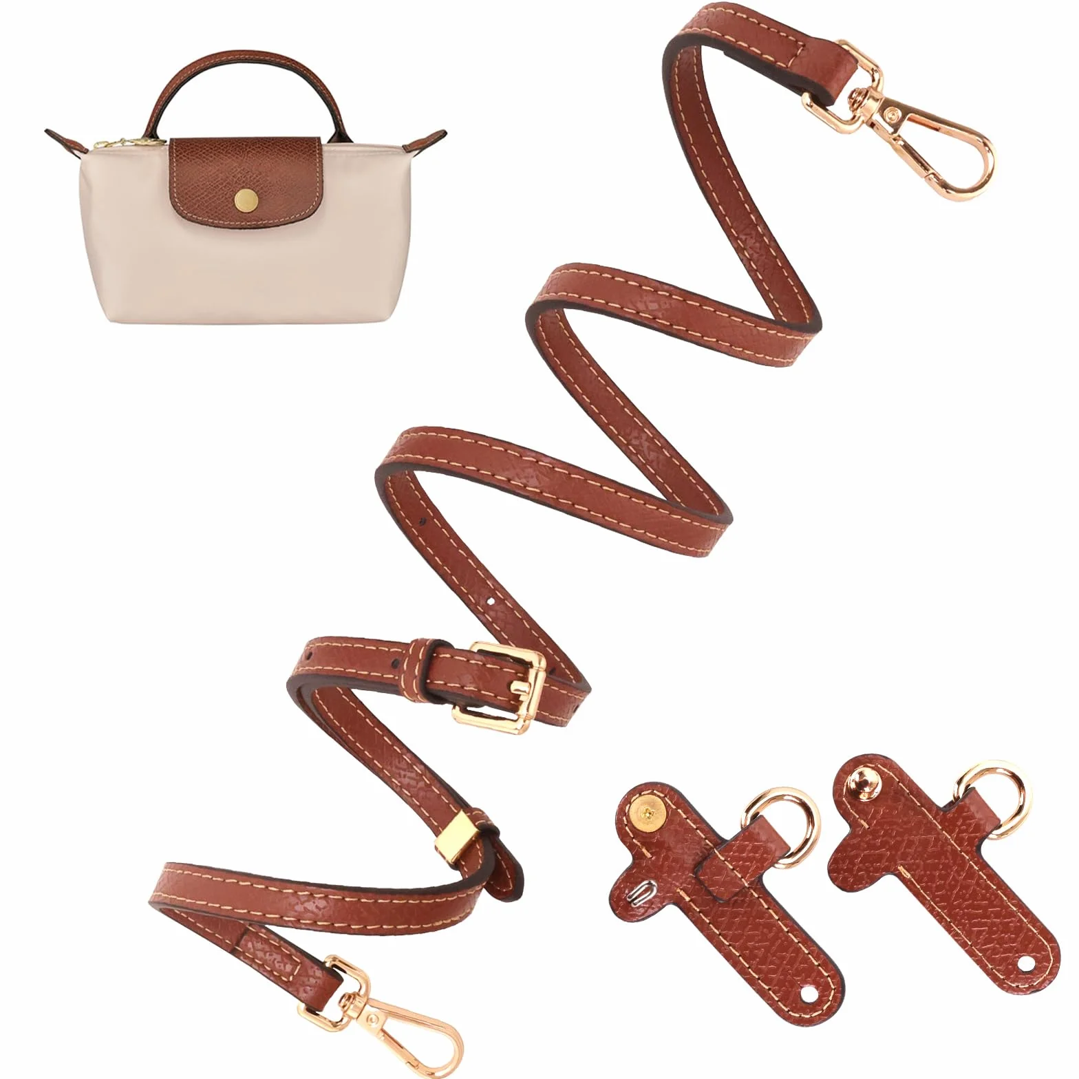 GADITIEK Pasek na ramię do Longchamp Mini torba damska, dwustronny skórzany pasek na ramię, regulowany, bez ponczu, do uchwytu Long Champ, szerokość 1,2 cm