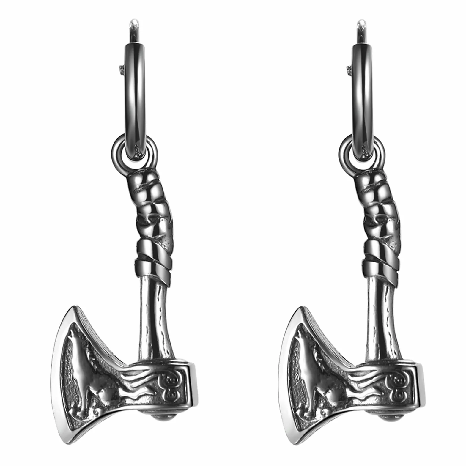 Kolczyki męskie z siekierą Wikingów ze stali nierdzewnej, amulet wikingów, srebrne