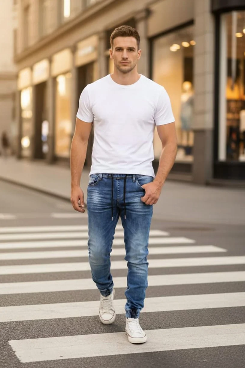 Reslad Dżinsy spodnie dresowe o wyglądzie dżinsu, męskie spodnie slim fit, spodnie męskie RS-2073