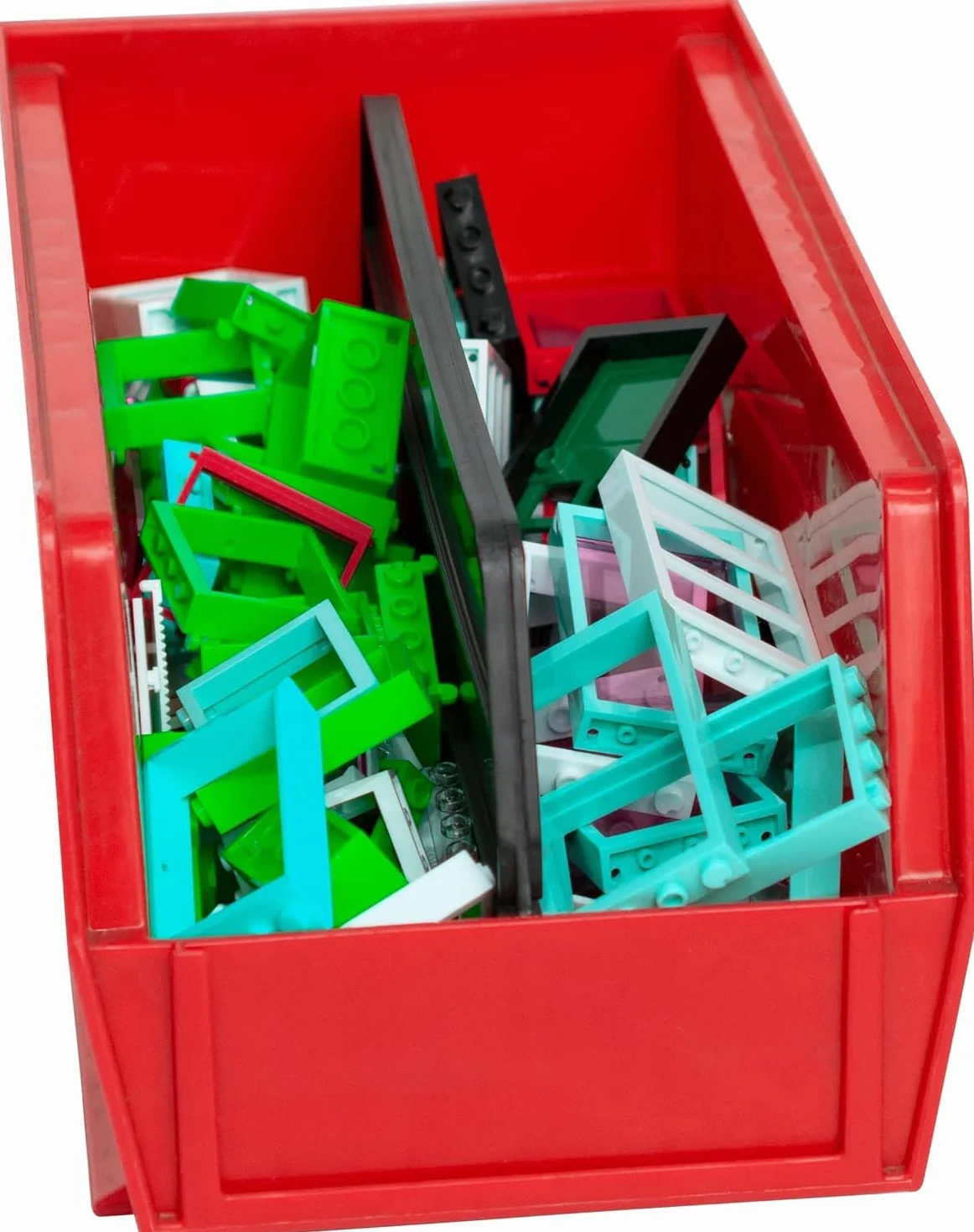 Akro-Mils 30230 AkroBins Plastic Storage Bins, Space-Saving Stackable Bins for Garage, Pantry, Craft Organization, 11-" x 5-" x 5-", Red, 12-Pack