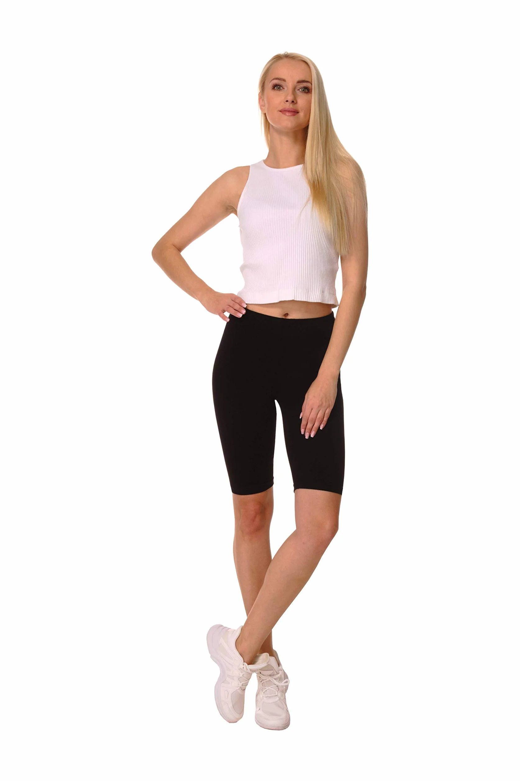 BeComfy Damskie bawełniane krótkie legginsy kolarki 1/2 spodenki rowerowe kryjące czarny biały beżowy S-8XL