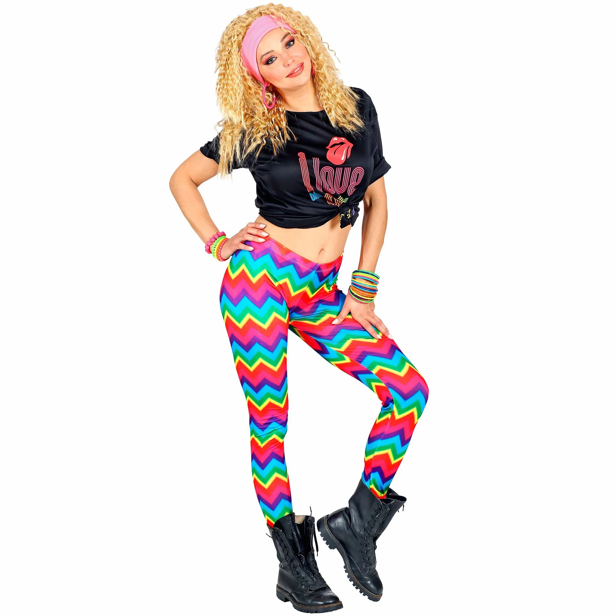W WIDMANN MILANO Party Fashion - Legginsy 80s, lata 80, gorączka disco, zły smak, wzór w paski, impreza tematyczna, karnawał