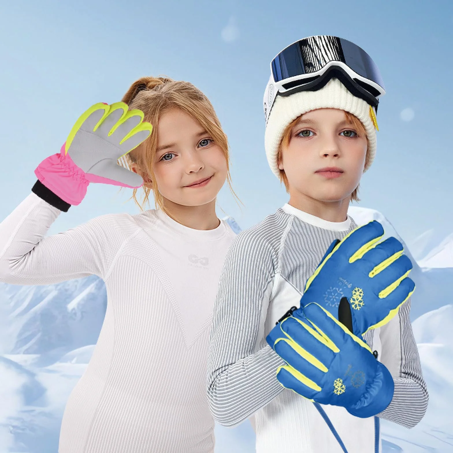 TRIWONDER Rękawiczki Narciarskie Śnieżne Zimowe Rękawiczki Snowboardowe Ogrzewane Rękawiczki Wiatroodporne dla Chłopców i Dziewczynek Turystyka Rowerowa