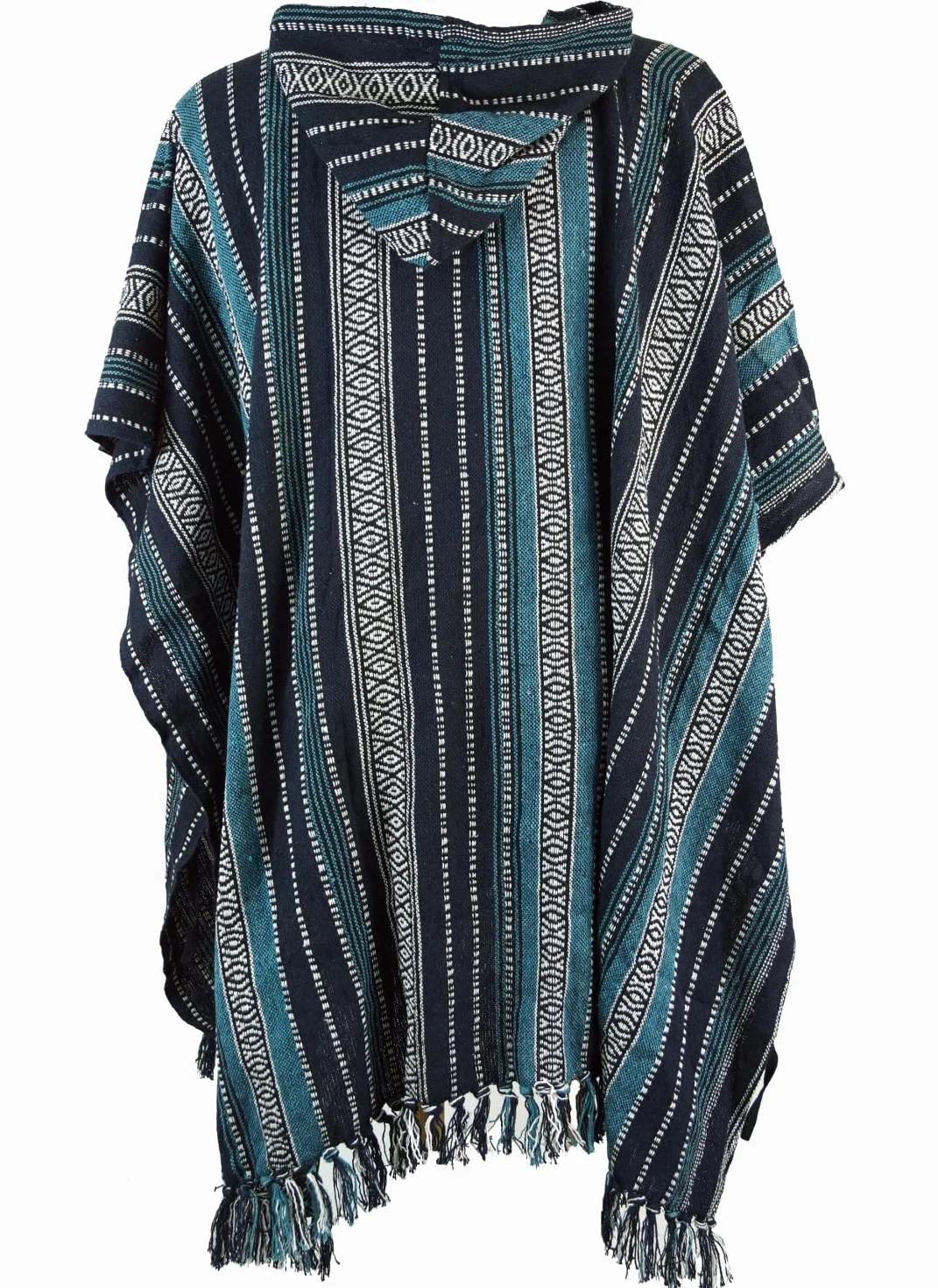 GURU SHOP Ponczo w stylu hippie, chic, etniczne ponczo, męskie/ damskie, niebieskie, z bawełny, rozmiar uniwersalny, kurtka z dzianiny, odzież alternatywa, niebieski/czarny, jeden rozmiar