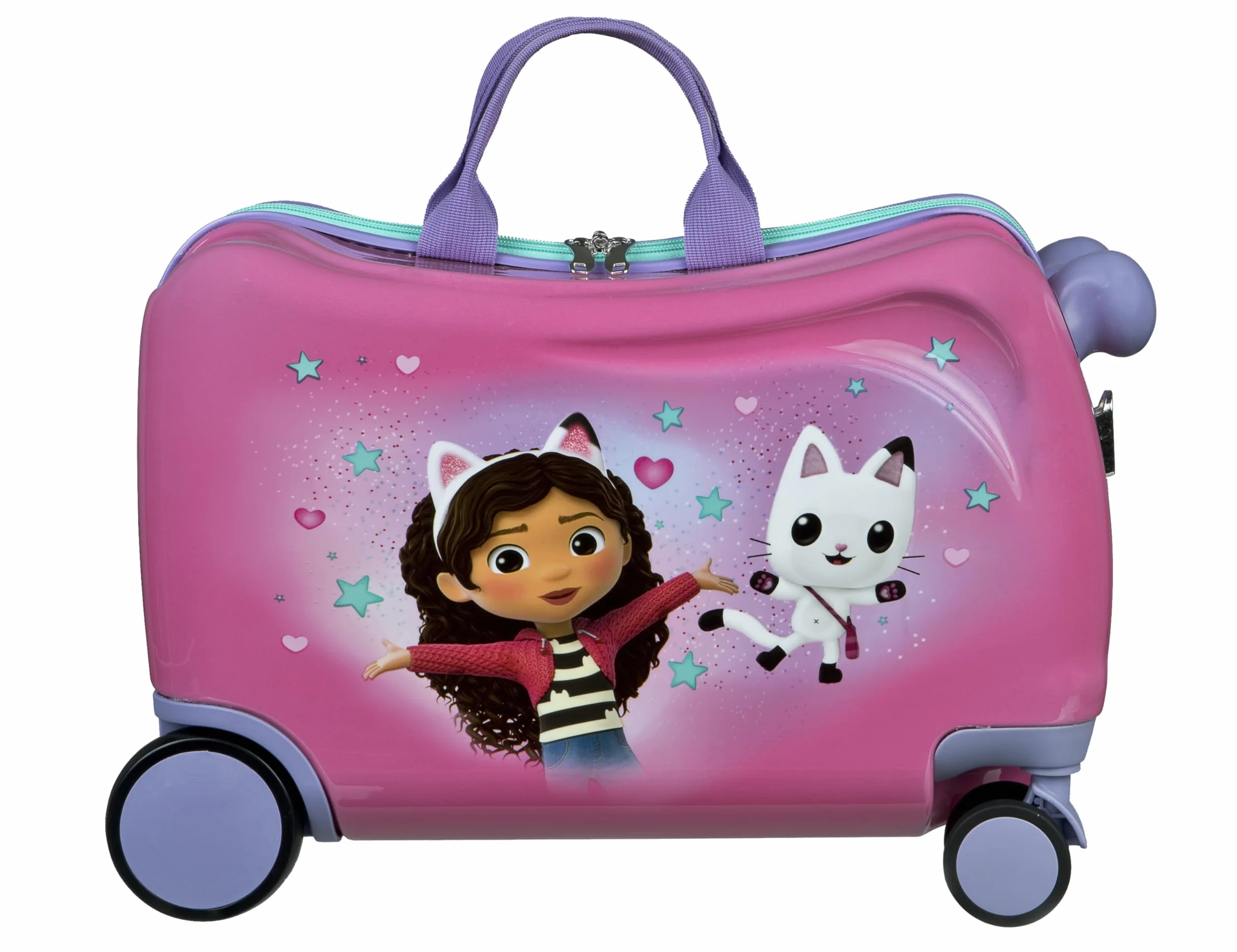 Undercover - Gabby's Dollhouse Ride-on Trolley – bagaż dziecięcy do siedzenia na górze, obciążenie do 50 kg, z praktycznymi uchwytami do noszenia, stabilna walizka podróżna, Rosa, Walizka z twardą