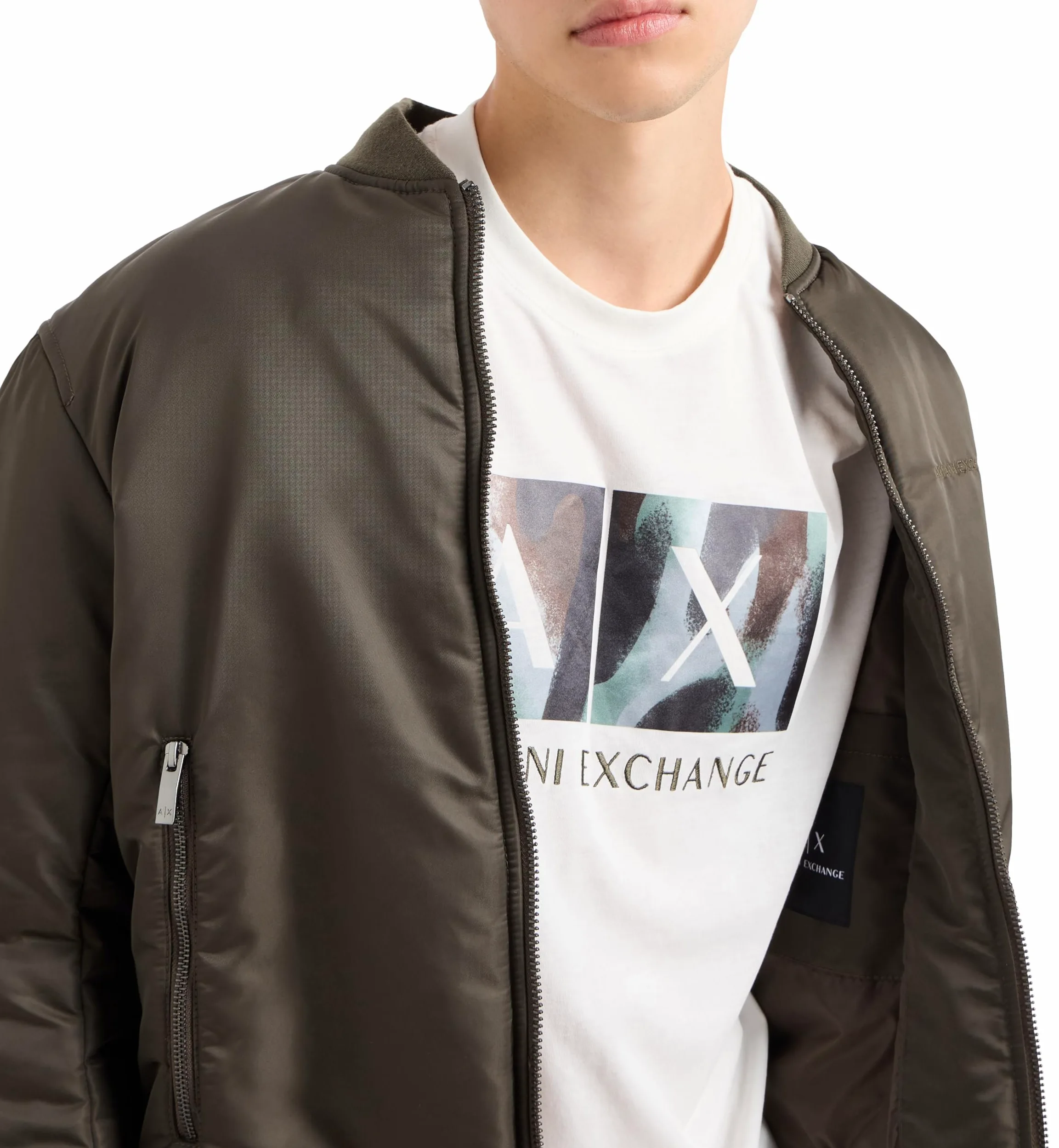 Armani Exchange Męska koszulka Classic Ax Box z logo Camo Background Regular Fit Tee T-Shirt, Off White, XL