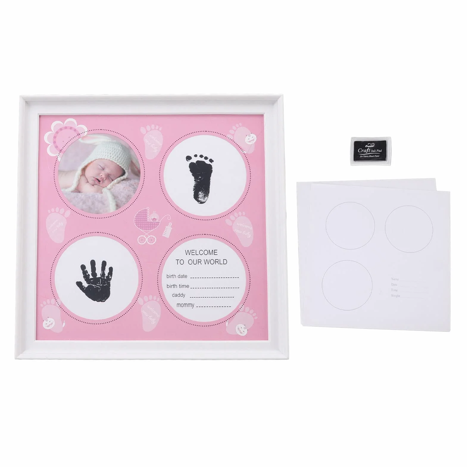 BORDSTRACT Baby Handprints And Footprints Ramka Na Zdjęcia, Prezent Dla Noworodka, Pamiątka Dla Chłopca I Dziewczynki Milestone Ramka Na Zdjęcia Dla Noworodków, Dekoracja Pokoju(Różowy)