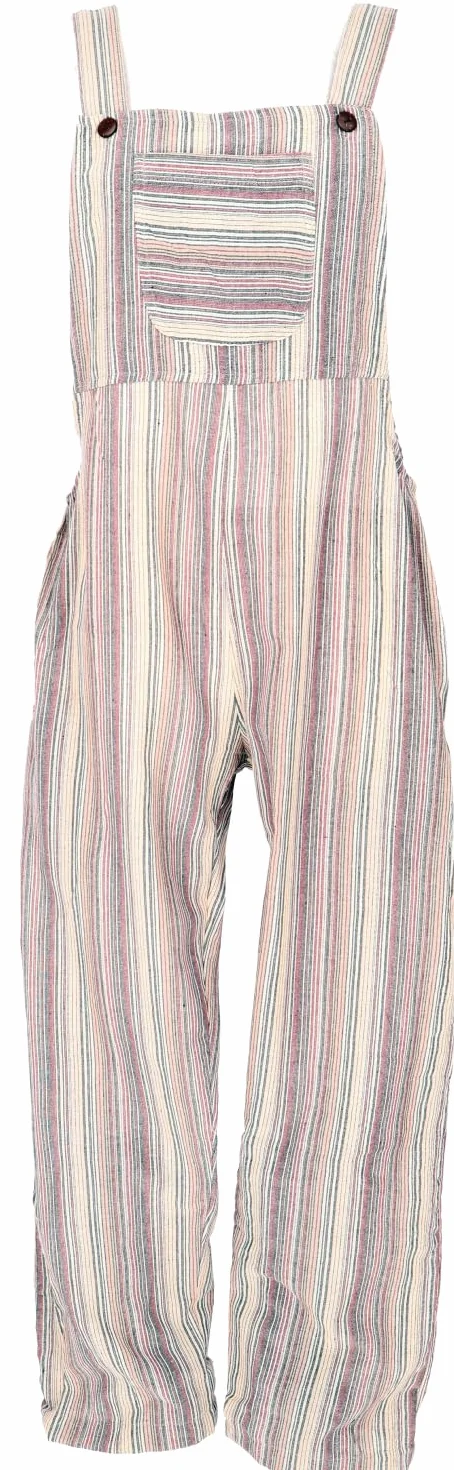 GURU SHOP Przewiewne ogrodniczki, w paski, styl etno oversize, jednoczęściowy, letni kombinezon, damskie bawełniane