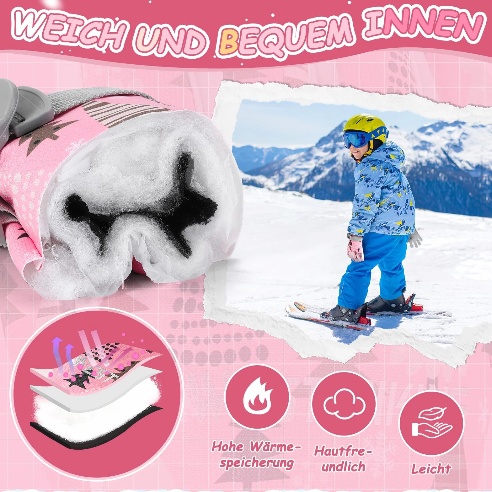 Dziecięce rękawiczki zimowe, wiatroszczelne, ciepłe rękawice narciarskie, thermofleece, wodoodporne, śniegowe, kreskówkowe rękawice dziecięce, do użytku na zewnątrz, snowboardingu, jazdy na rowerze