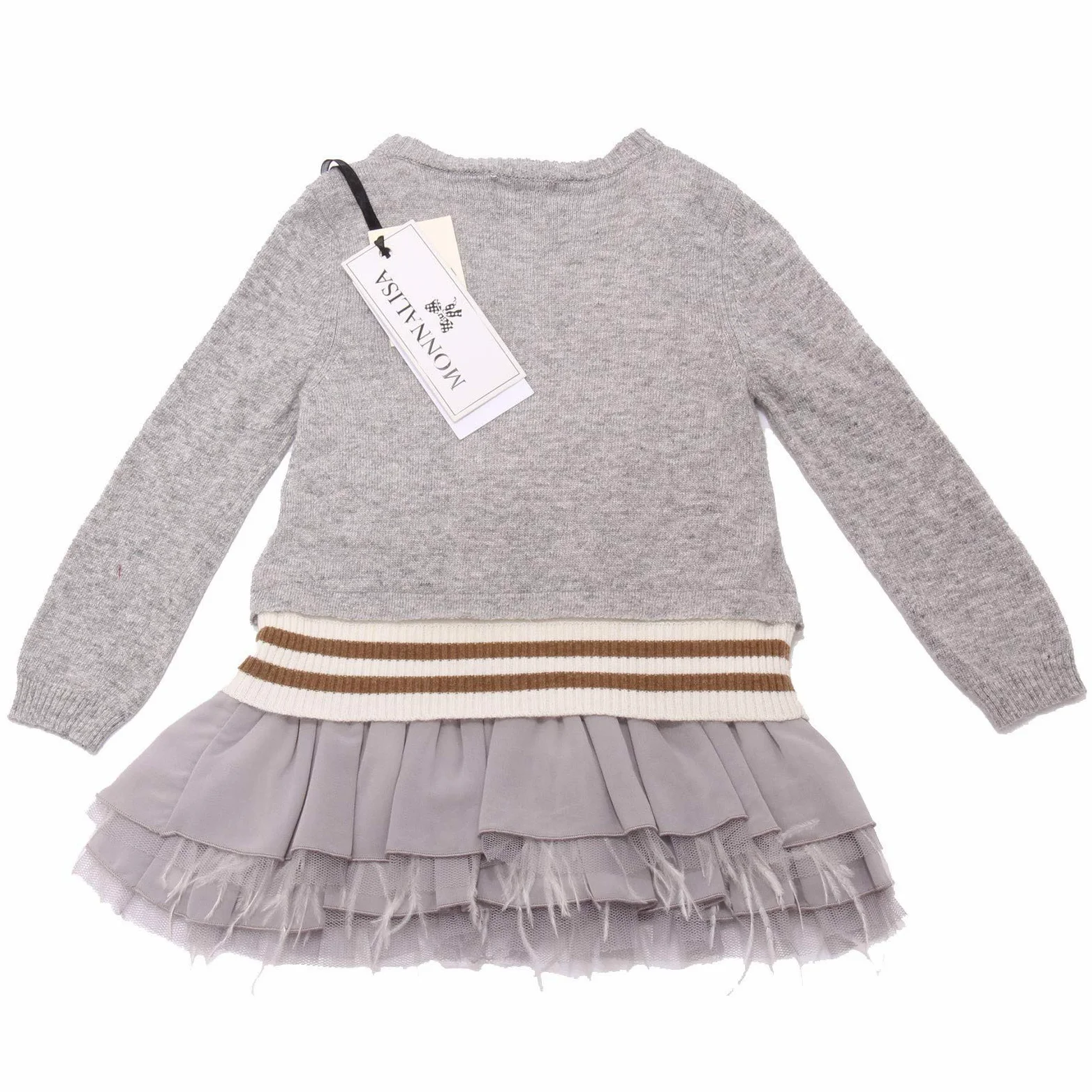 6794AD abito bimba girl MONNALISA grey cotton 2 in 1 dress kids