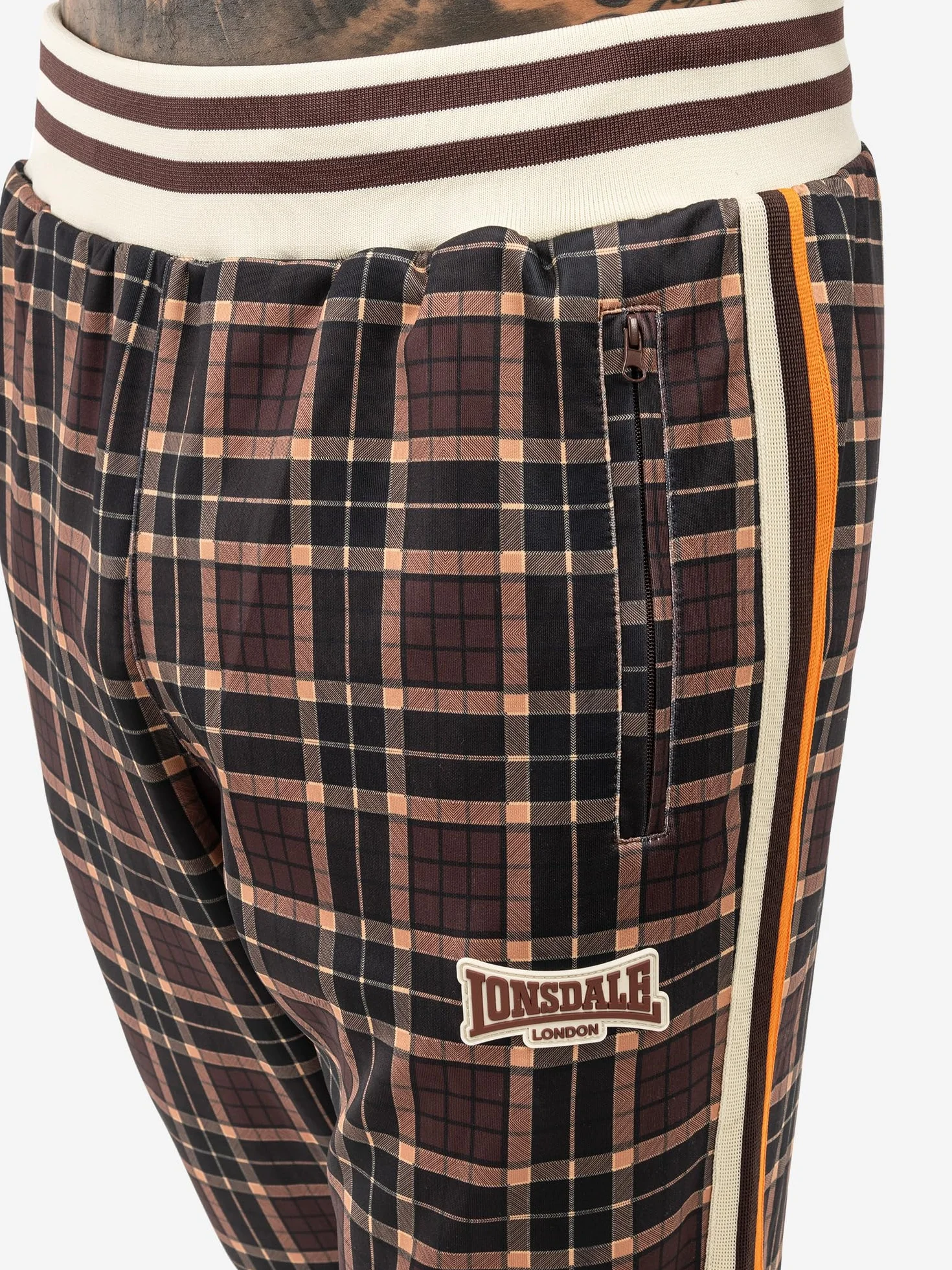 Lonsdale M?ski dres treningowy w?ski krój HEDLEY, br?zowy/ecru/pomara?czowy, XL, 117638, br?zowy/ecru/pomara?czowy, XL