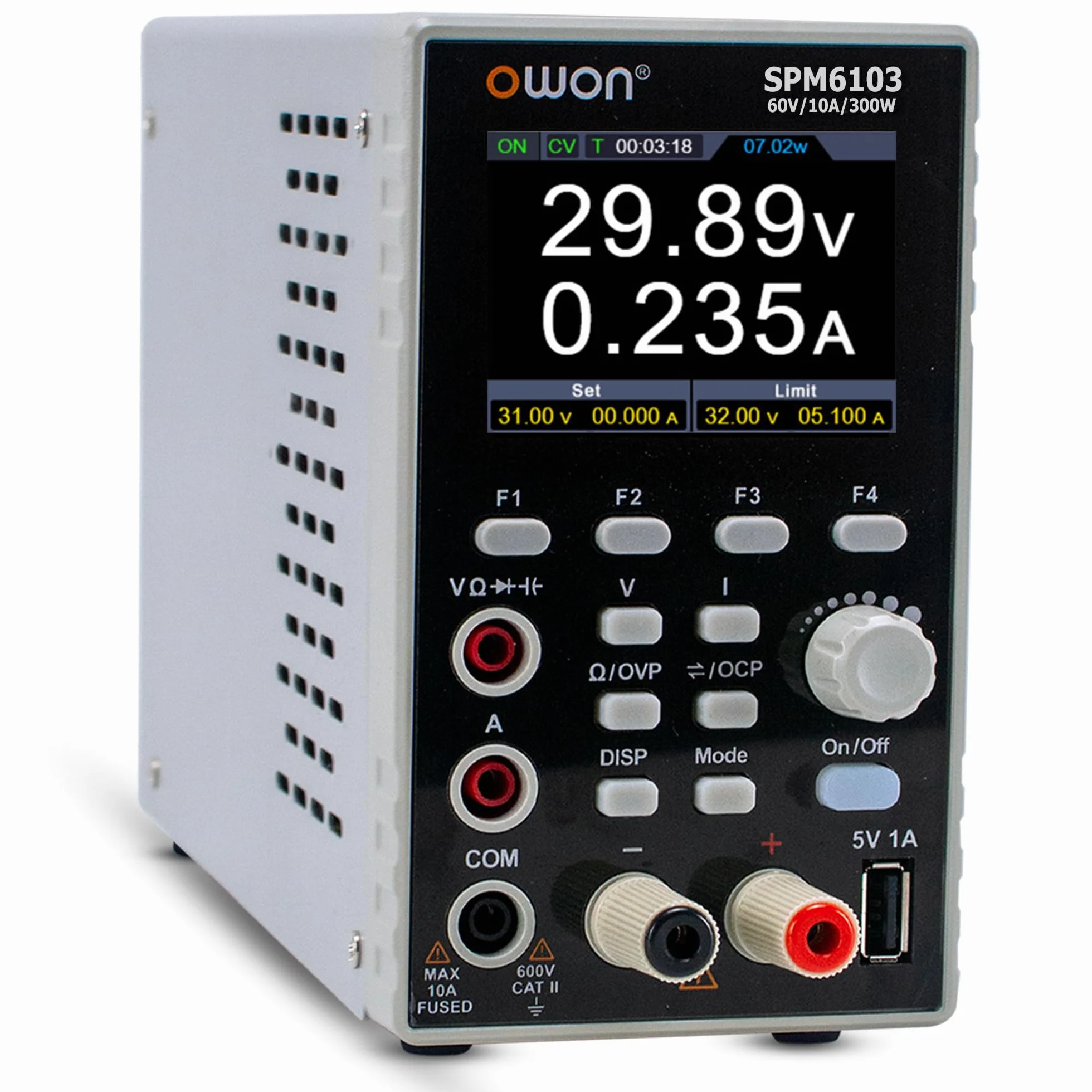 OWON Zasilanie DC Z Multimetrem 2 W 1, Moliwo Regulacji, Zasilanie Laboratoryjne, 10 MV/1 MA, Wysoka Rozdzielczo, 4 1/2 Cyfrowy Multimetr, Wywietlacz 2,8 Cala (300 W/60 V/10 A/SPM6103)