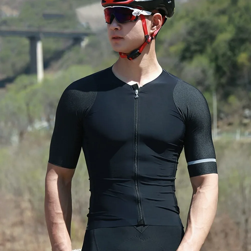 Męska odzież kolarska Męska koszulka na rowerze z krótkim rękawem Koszulka rowerowa Full Zip Wilgotność, Oddychająca Top - Koszula rowerowa Męskie koszulki kolarskie(Zwart,3XL)