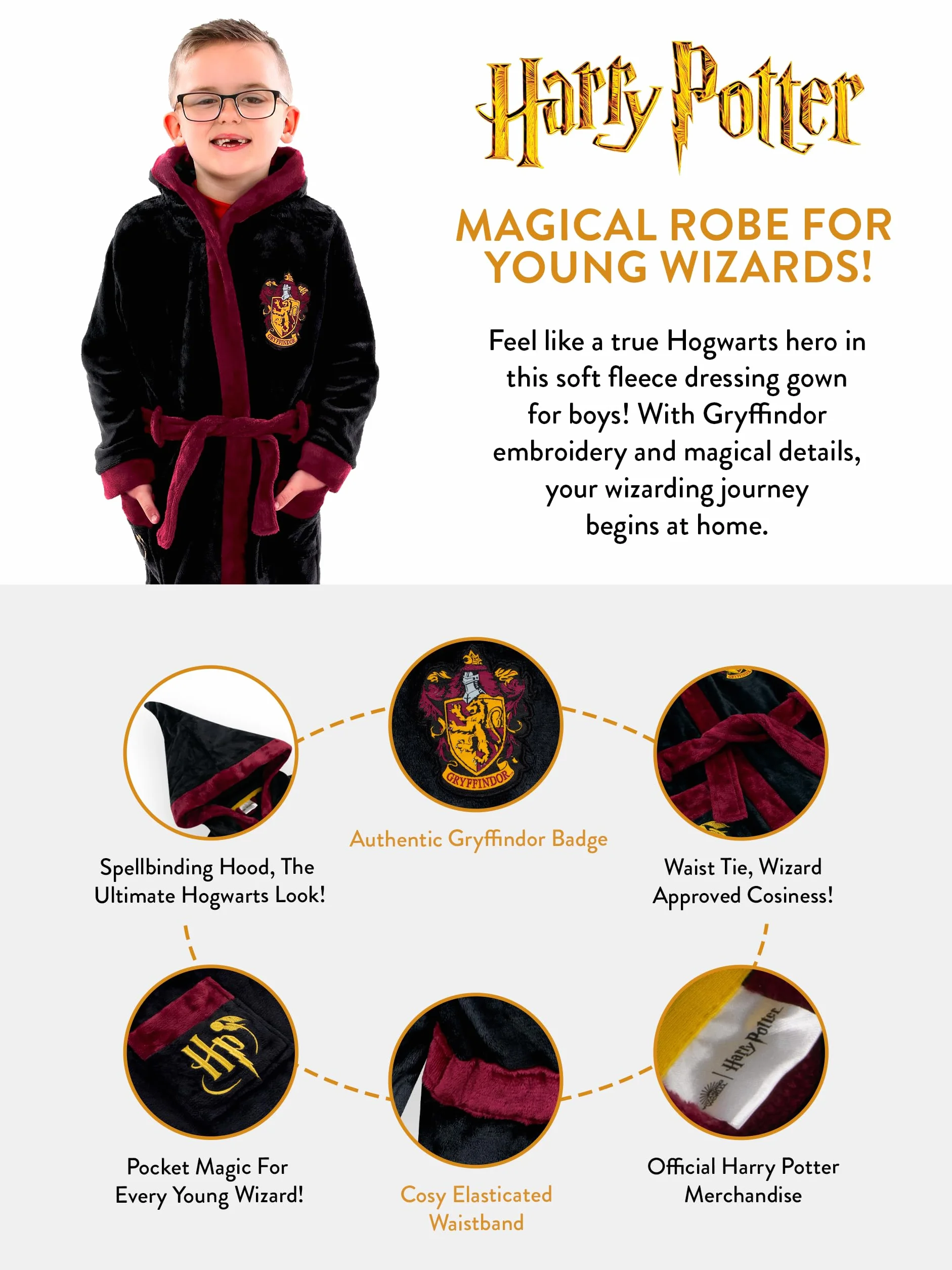 Szlafrok Harry Potter Polarowy Gryffindor dla Dzieci Hogwarts