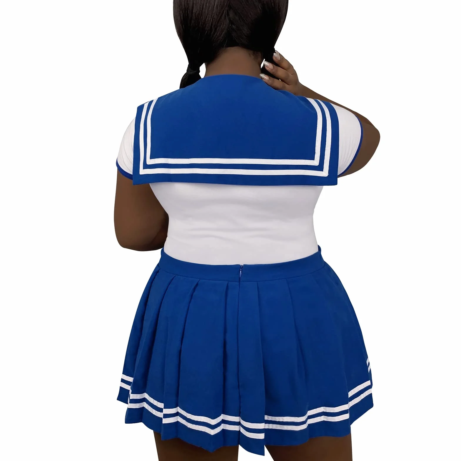 LittleForBig zatrzas w komkroku jednoczęściowy śpioszki-Cosplay magiczny dziewczęcy Sukienka Sailor Zestaw spódnicy onesie mundurowej Błękit marynarski XS