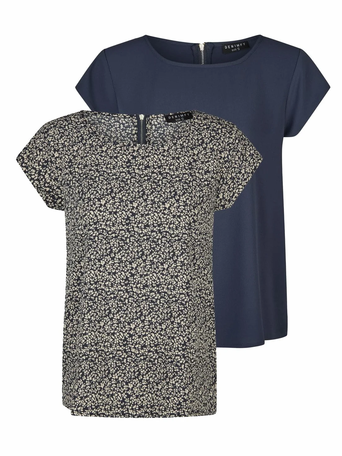DENIMFY zestaw 2 koszulek damskich okrągły dekolt krótki rękaw czarny różowy zielony granatowy S M L XL XXL