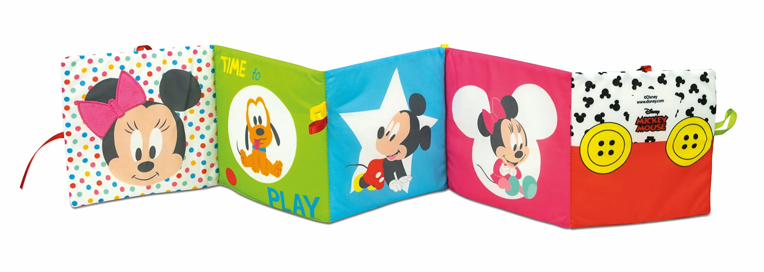 Clementoni Disney Baby pierwsze miesiące, stymulujące zmysły i praktyczność, miękka, sensoryczna książka z tkaniny, zabawka dla niemowląt 0+, 100% można prać w pralce, wielokolorowa, średnia, 17721