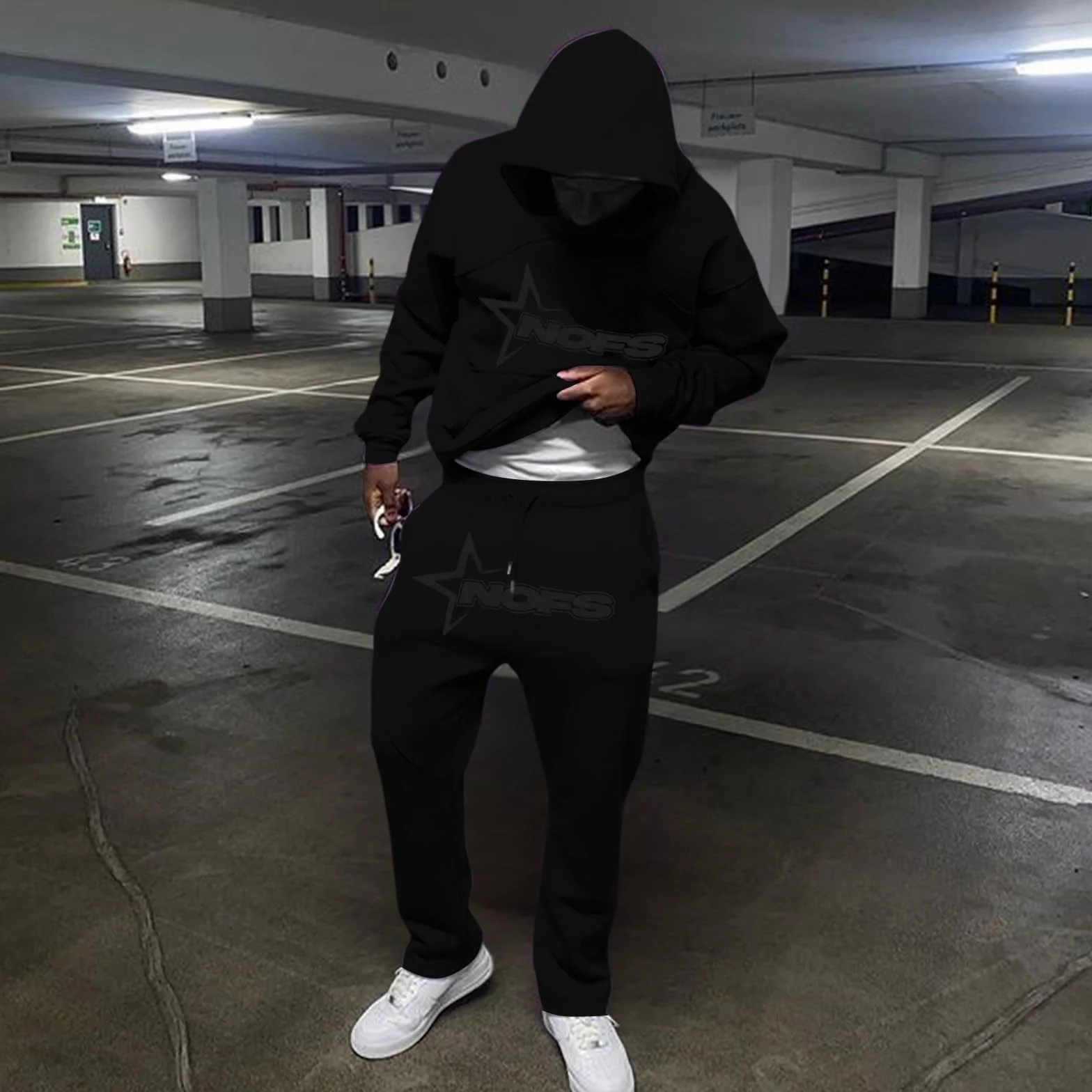 NOFS męski dres do joggingu, dres treningowy, bluza z kapturem i spodnie do biegania, dres sportowy, bluza z kapturem, styl Streetwear, modny strój na siłownię, ciepły strój