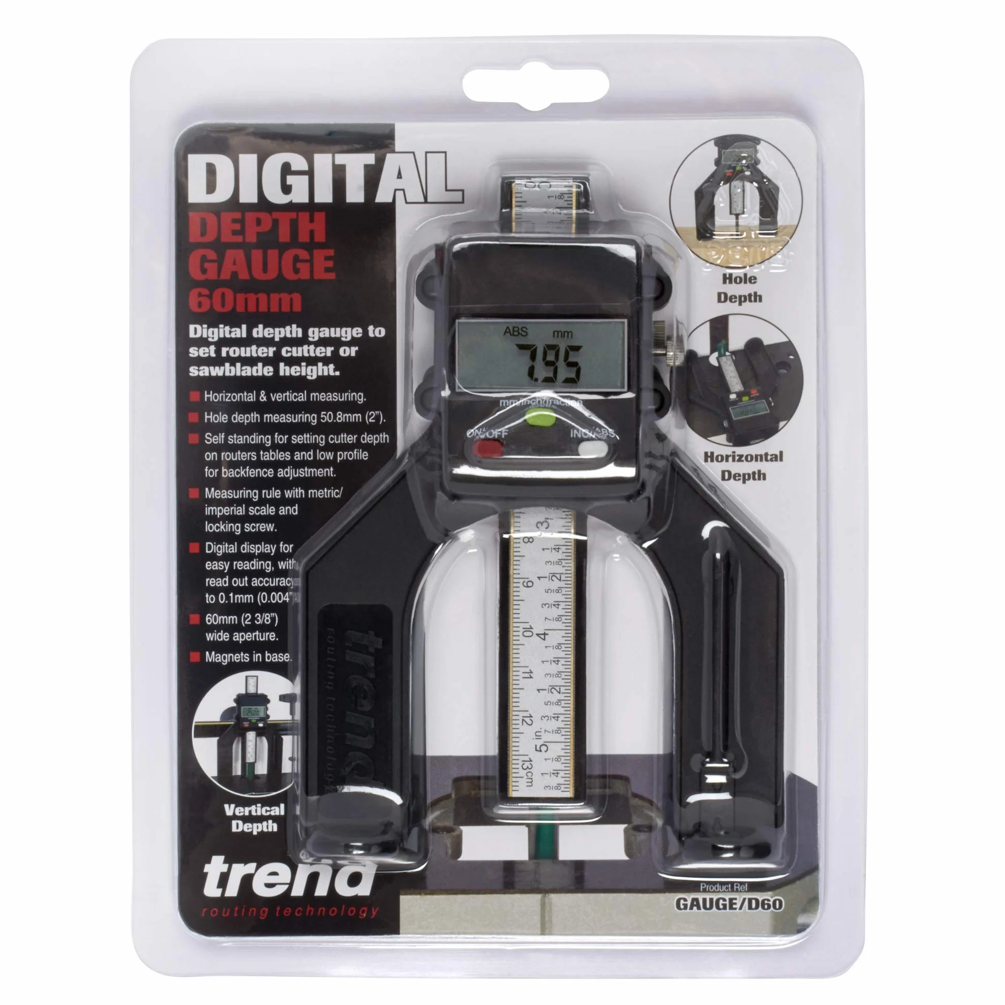 Trend Digital Depth Gauge - do ustawiania i sprawdzania głębokości do zastosowań związanych z frezowaniem i piłowaniem, GAUGE/D60