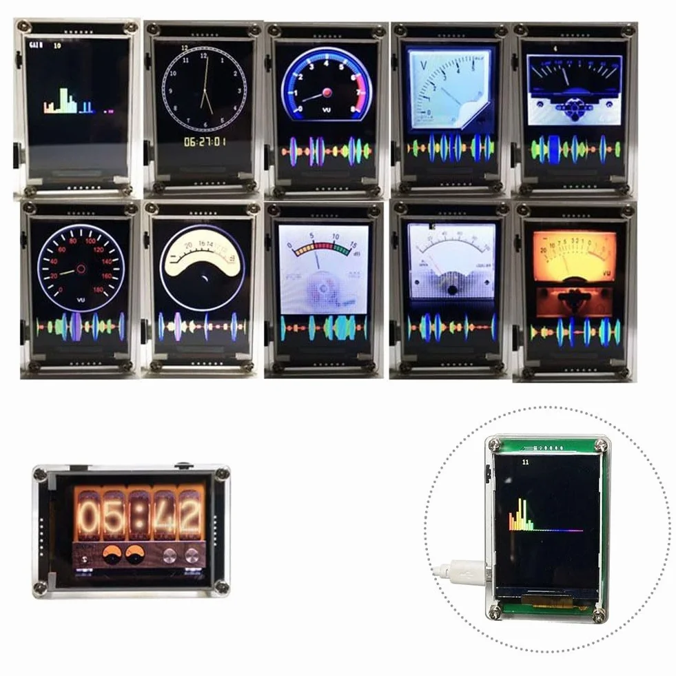 Besttoolifes Analizator widma audio, sterowany głosem, miernik VU, 2,4 cala, rytm HD LCD, kolorowy wyświetlacz symulacyjny, 10 trybów, analizator spektrum audio USB