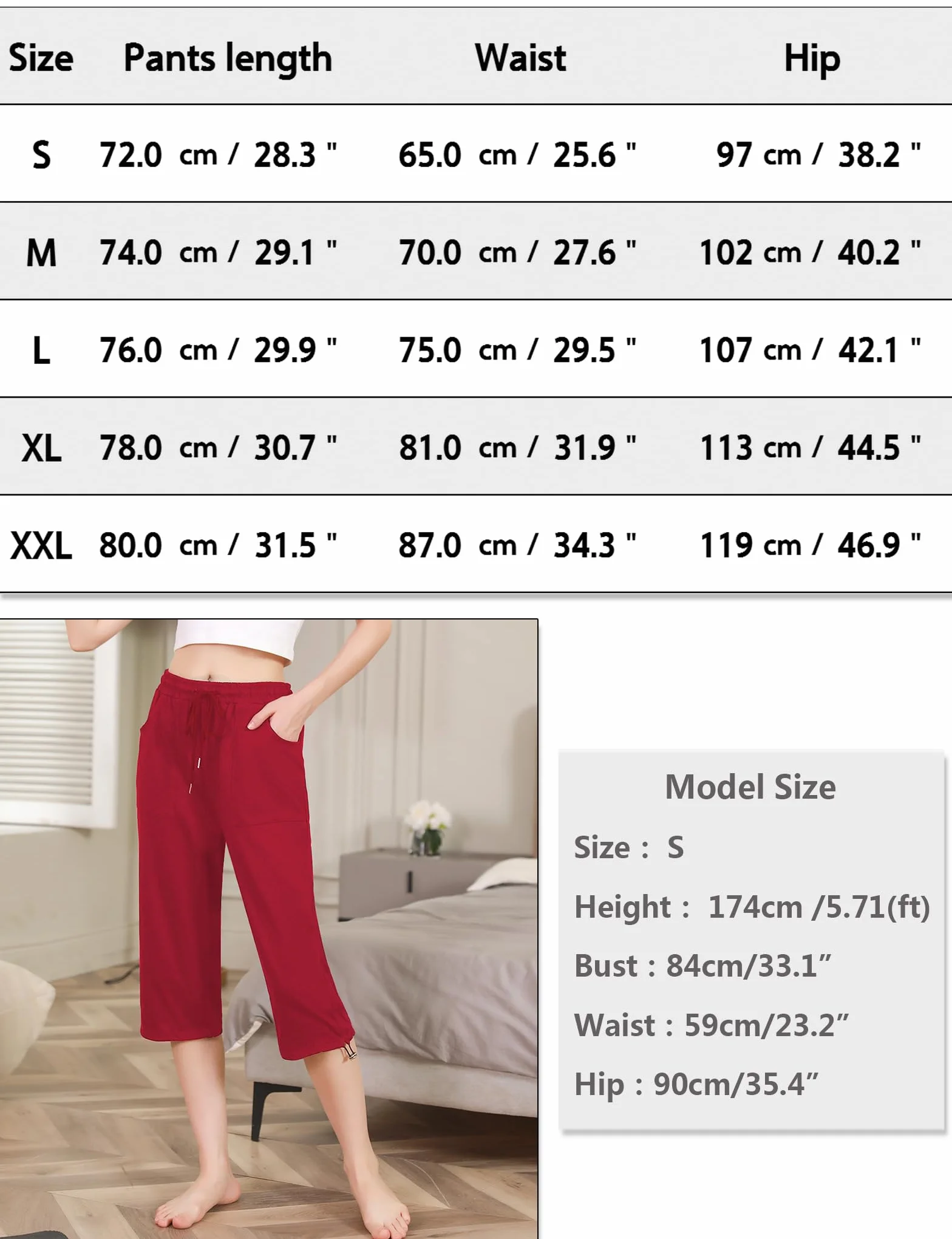 Totatuit Spodnie do biegania 3/4 damskie bawełniane spodnie sportowe i rekreacyjne fitness Legginsy, Czerwone wino, M