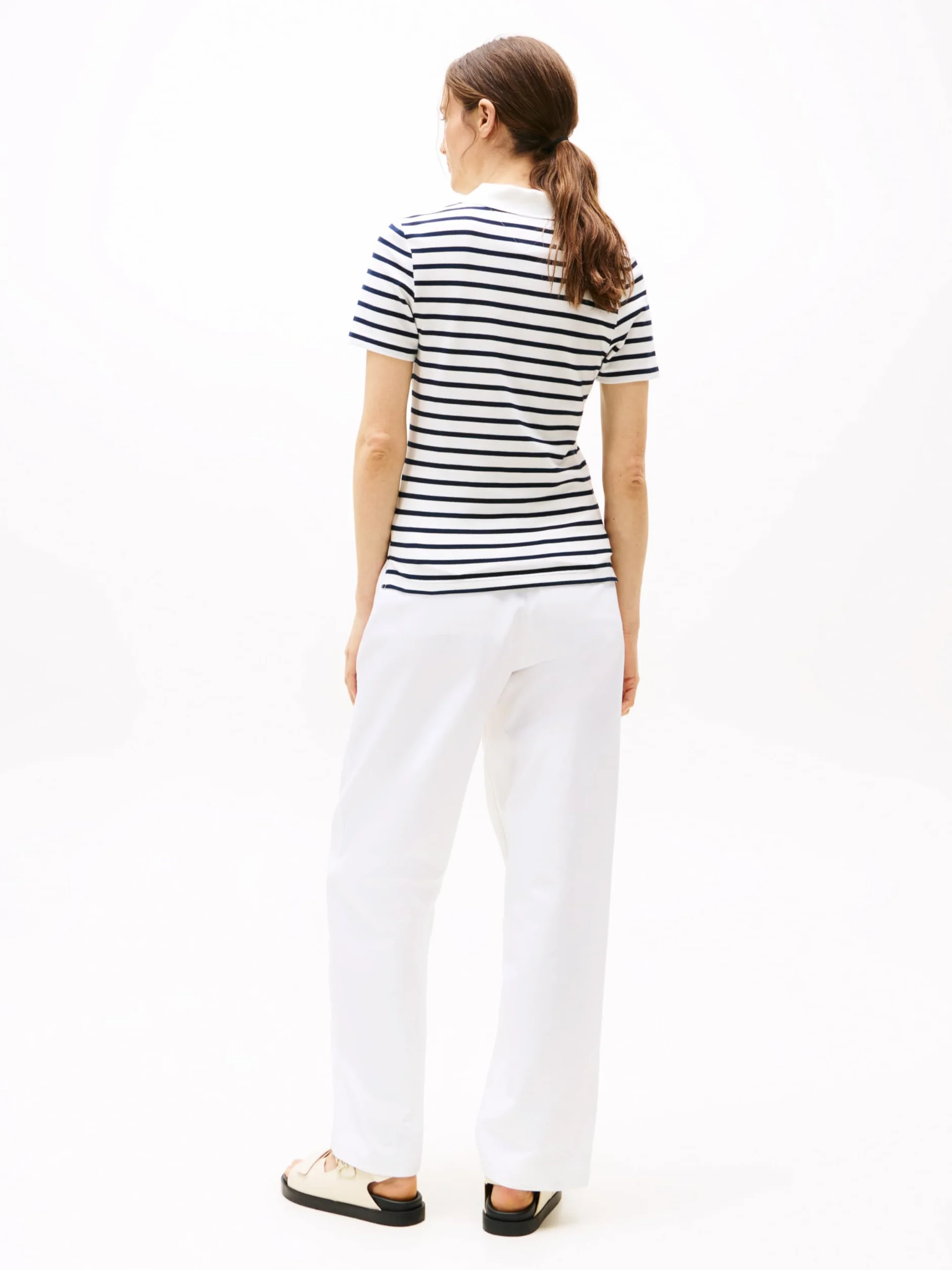 TOMMY HILFIGER Damska koszulka polo 1985 SLIM PIQUE SS Niebieski (Breton Ecru/Dark Night Navy Stp) M