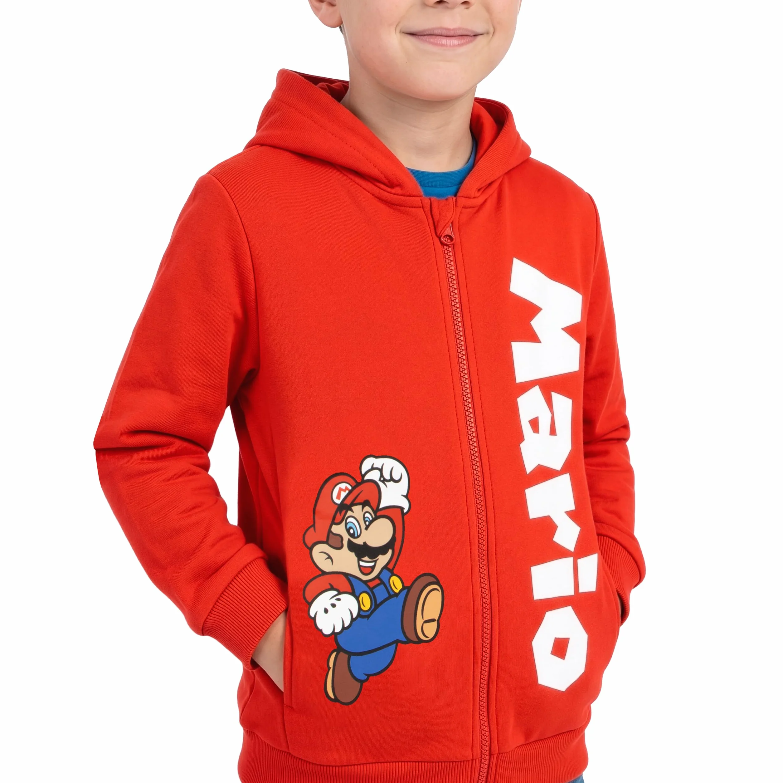 Bluza Z Kapturem Super Mario Dla Chłopców, Czerwona Bluza Mario Dla Dzieci, Dziecięca Rozpinana Z Zamkiem