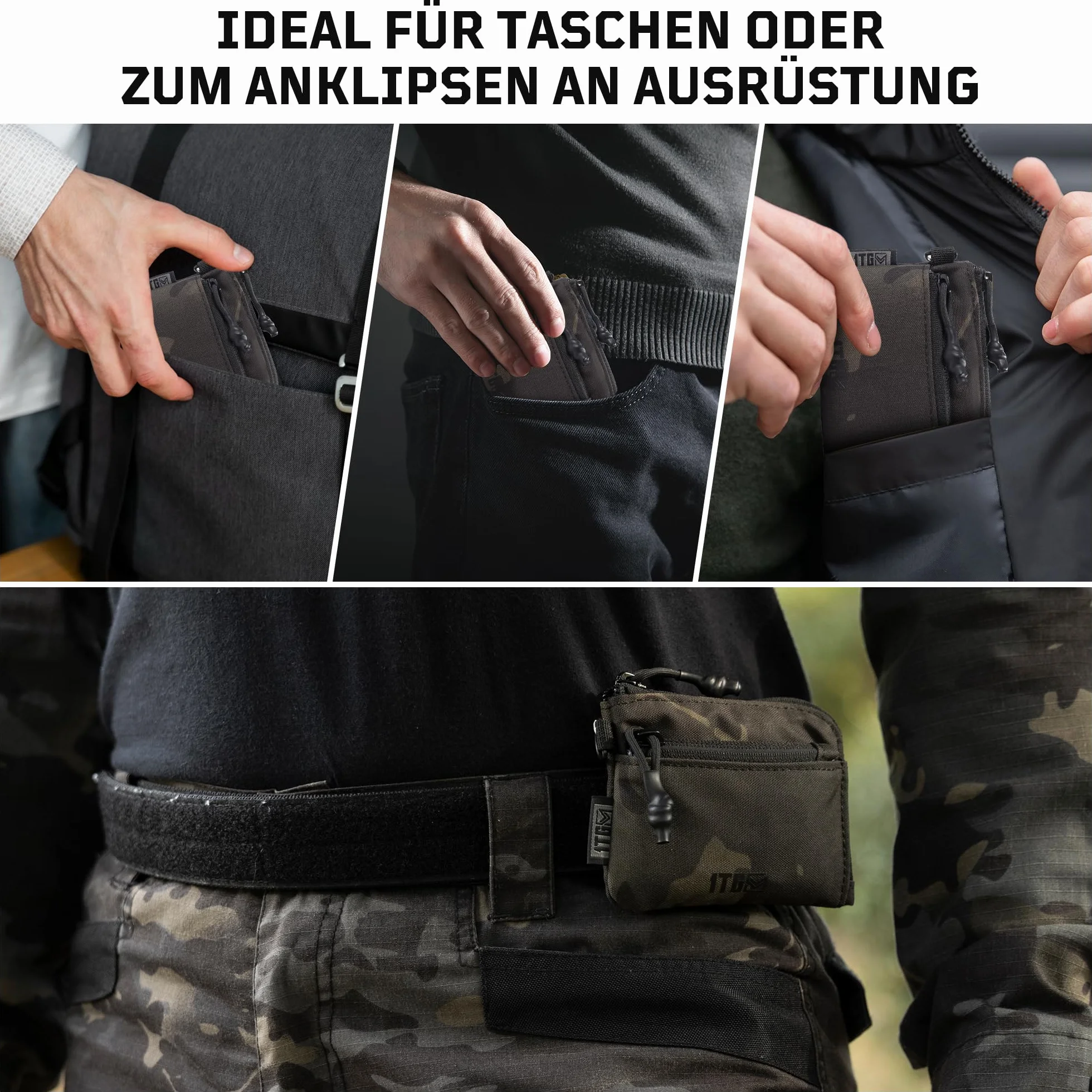 Mały portfel, portmonetka 500D Cordura, mały portfel z zamkiem błyskawicznym, dla mężczyzn i kobiet, Camo czarny, 15*10*5, Nowoczesny