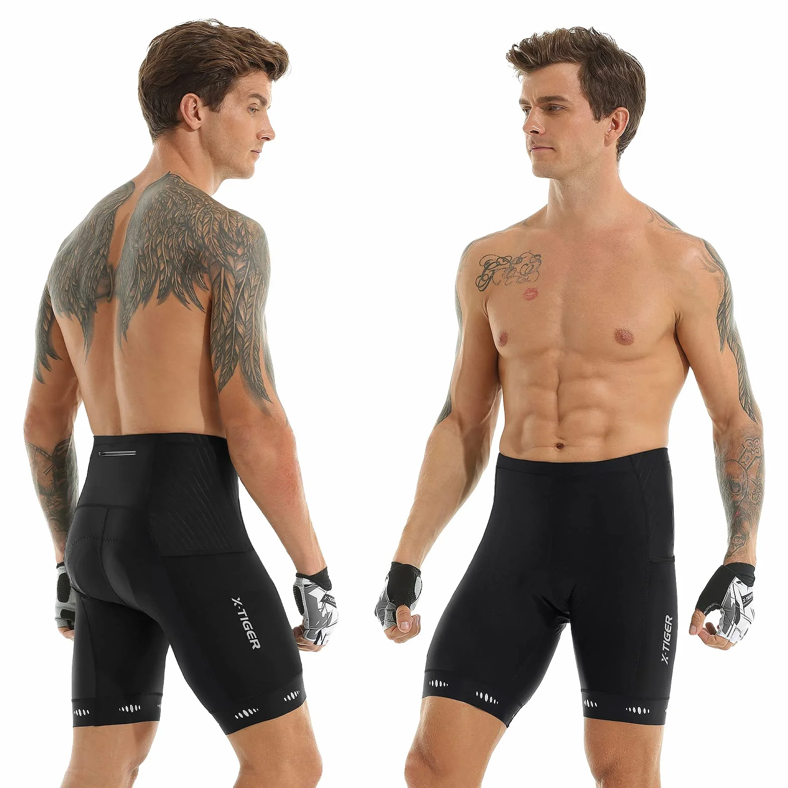 X-TIGER Męskie spodnie rowerowe z wyściółką 5D, spodnie rowerowe, oddychające, szybkoschnące, z 3 kieszeniami, 801 czarny, 3XL