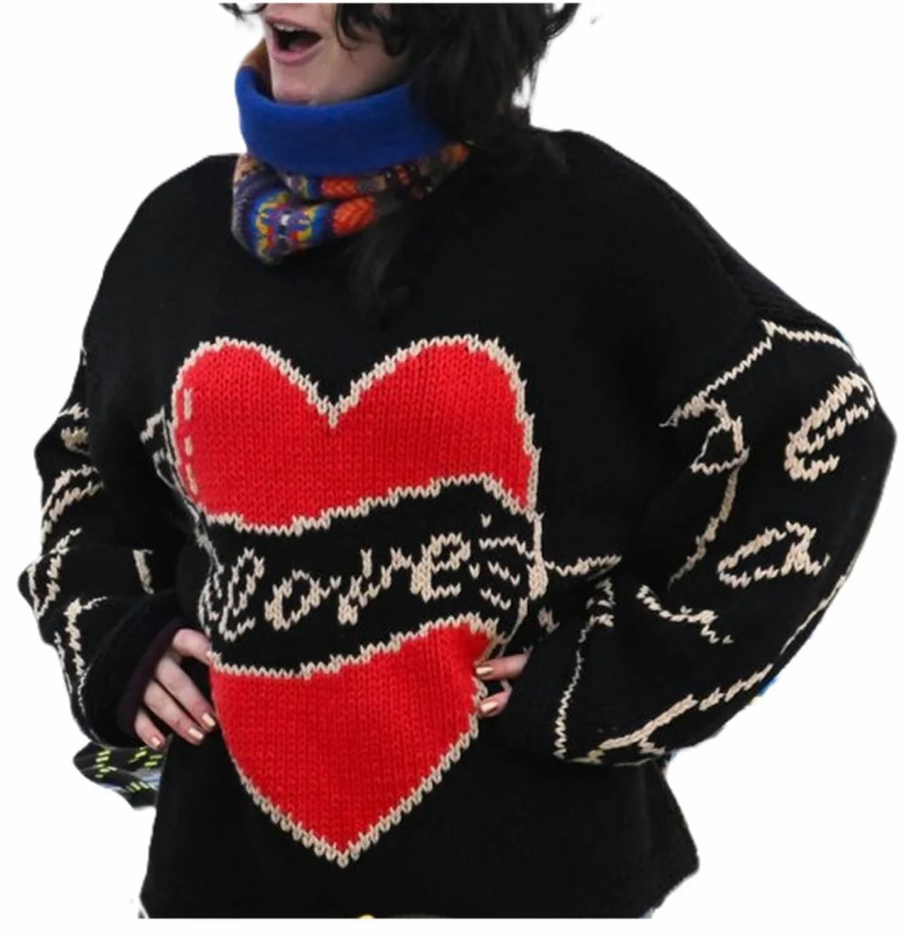 Damski czarny sweter oversize z dzianiny inspirowany stylem cosplay - luźny krój zimowa odzież uliczna
