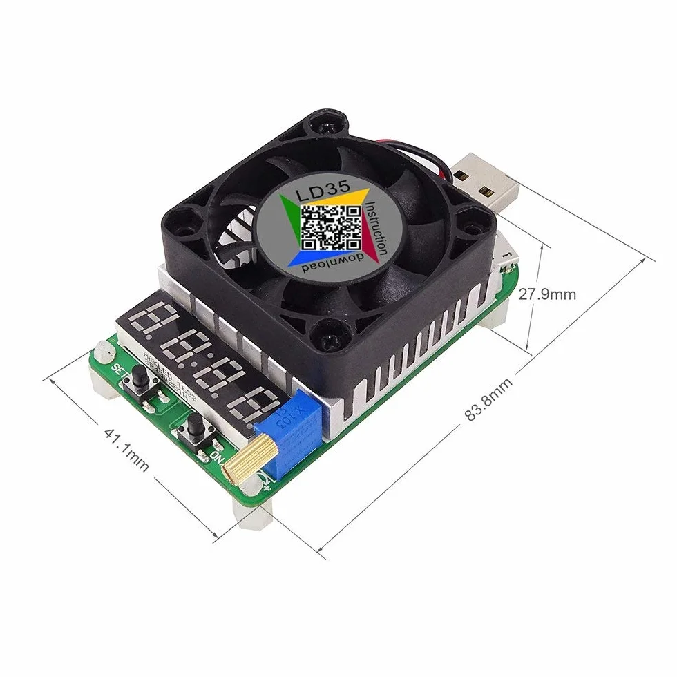 DollaTek Tester ?adowania USB Elektroniczny tester ?adowania Modu? oporu 35 W LD35 Interfejs roz?adowania USB Regulowana temperatura z wentylatorem