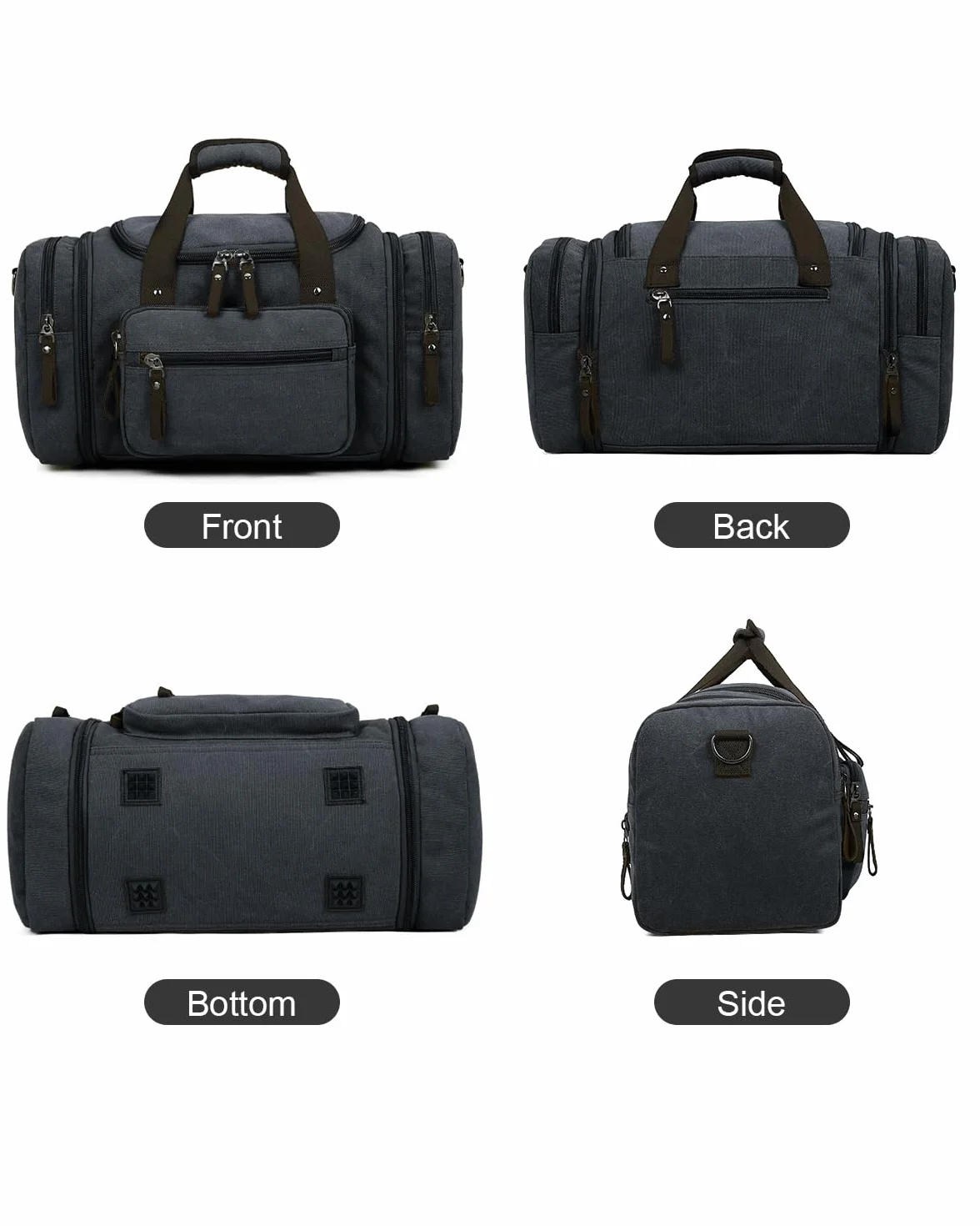 Vintage duża torba podróżna płócienna holdall na weekend, Czarny