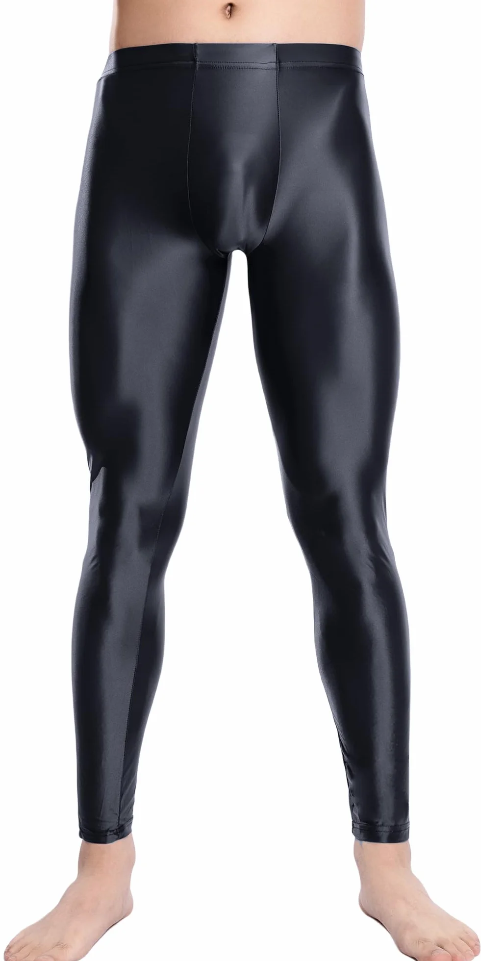 AIEOE Męskie legginsy, olejne, błyszczące, rozciągliwe, gładkie spodnie, bardzo duże rozmiary, błyszczące rajstopy, slim fit, długie spodnie M-XXL