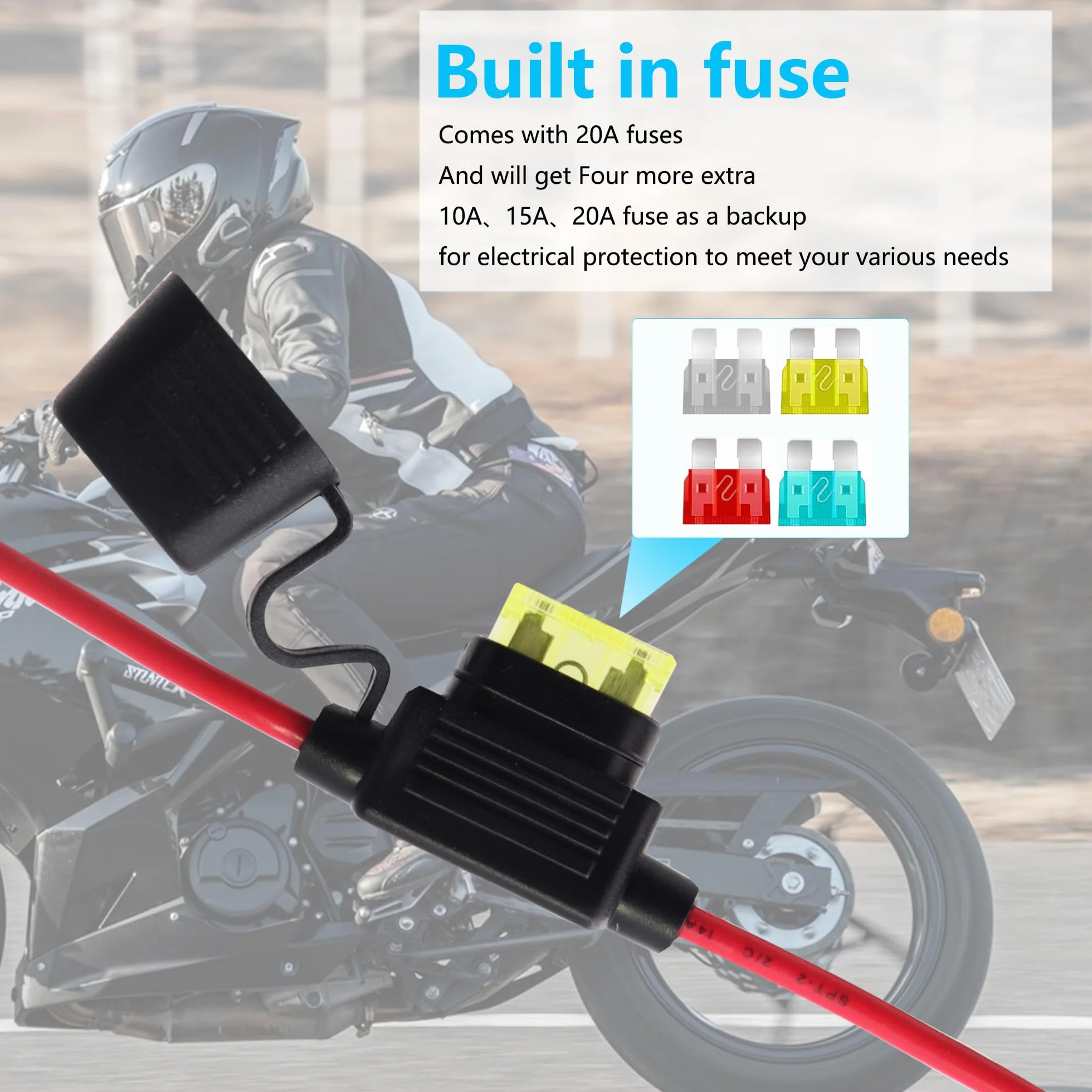 Alligator Clip to O-Ring Terminal kabel z bezpiecznikiem 20 A, 14 AWG 12 V-24 V O Ring Terminal na akumulatorze, zaciski krokodylkowe, kabel do akumulatora samochodowego, falownika (3 m)