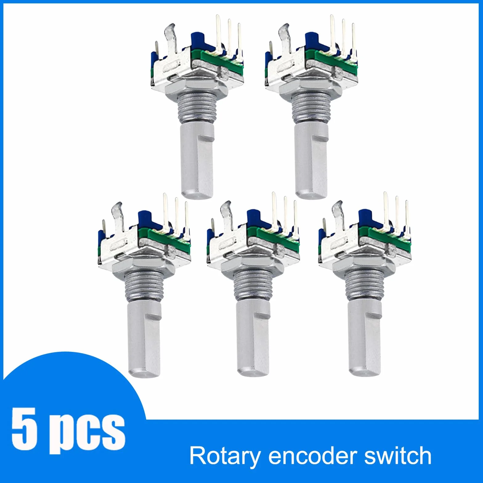 BuyWeek EC11 przełącznik enkodera obrotowego, 5 sztuk/partia, 360°, 5 pinów, cyfrowy potencjometr z zatrzaskiem, moduł enkoder obrotowy, długość uchwytu 20 mm