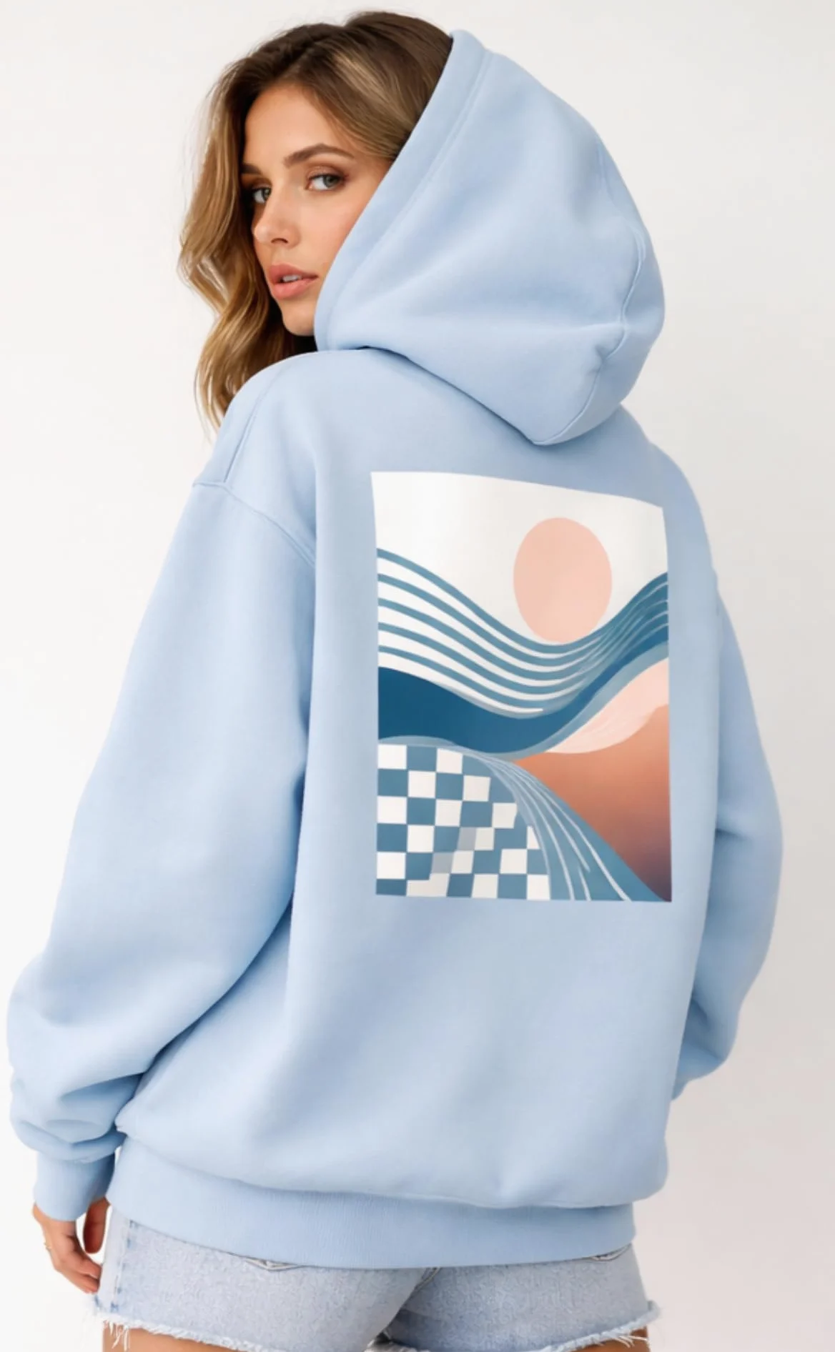 Fancyd Damska bluza oversize błękitna bluza z kapturem estetyczna odzież uliczna sweter na co dzień luźny krój modna bluza