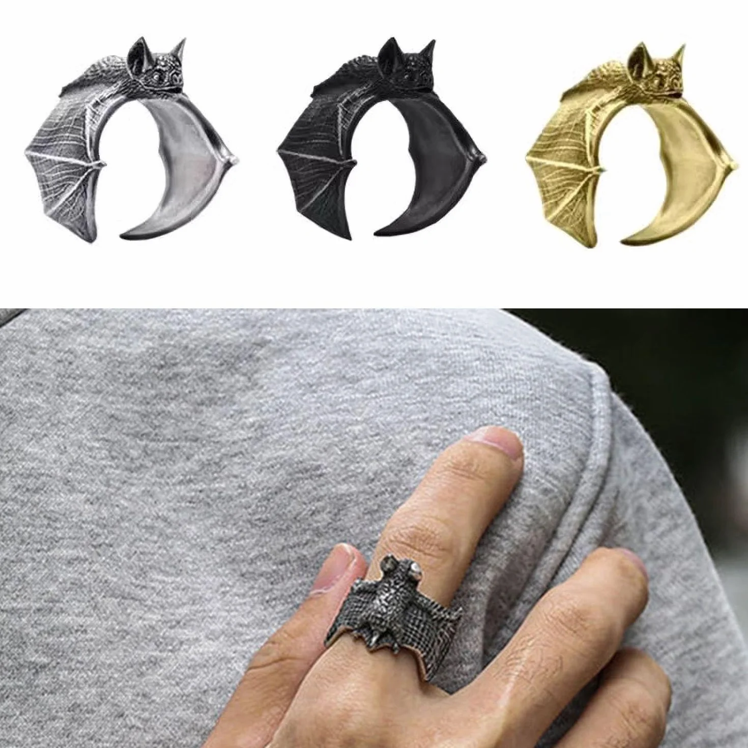 3-częściowe pierścionki fermaus, pierścień gotycki, otwarty regulowany pierścienek, unisex, egzotyczna ozdoba zwierzęca