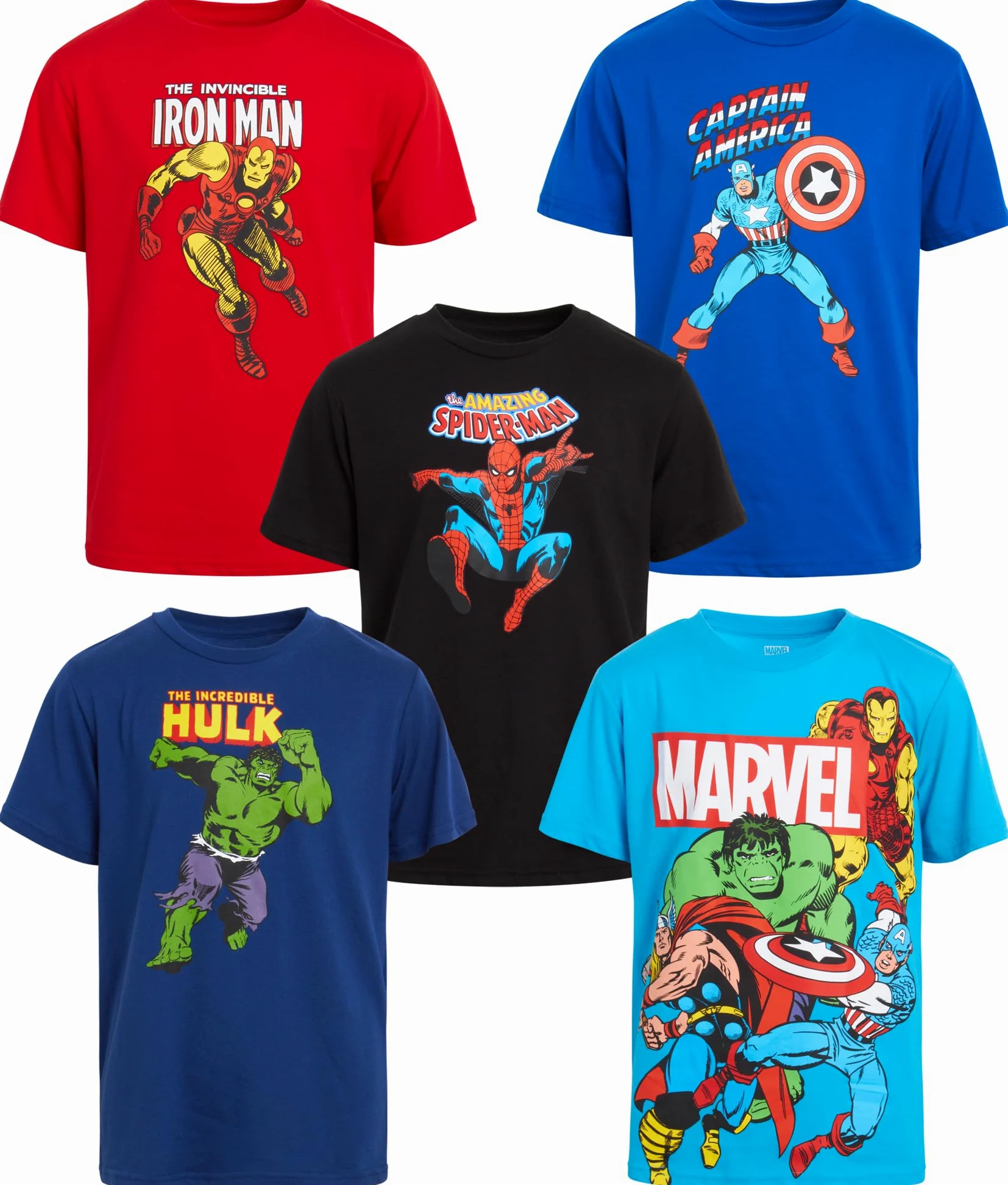 Marvel Avengers T-shirt chłopięcy - 5 sztuk koszulek superbohaterów Spider-Man Hulk Captain America Iron Man Black Panther (2T-16), Marvel Multi Hero, 2 lata, Marvel Multi Hero, 24 miesi?cy
