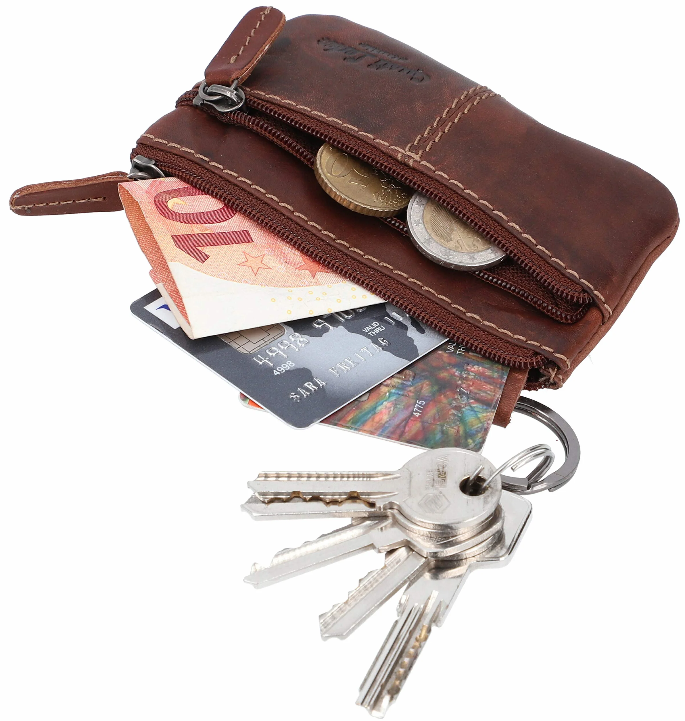 Gusti Skórzane Etui na Klucze Rook – Stylowe Brązowe Ochronne Etui Retro z Naturalnej Skóry – Organizer do Kluczy, Bezpieczny Pokrowiec na Klucze Męskie i Damskie