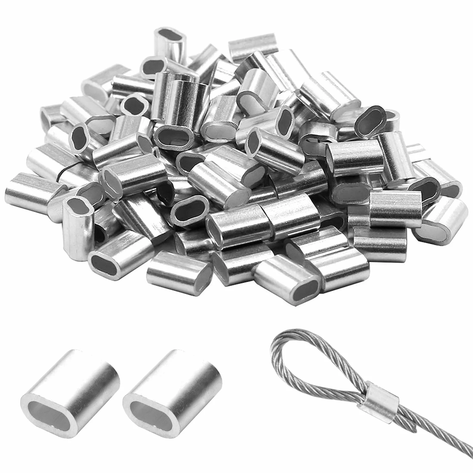 120 sztuk aluminiowych zacisków zaciskowych, 3 mm, aluminiowe zaciski linowe, aluminiowe zaciski linowe 3 mm, aluminiowe zaciski linowe 3 mm, srebrne plomby, tuleje zaciskowe, do lin, drutów,