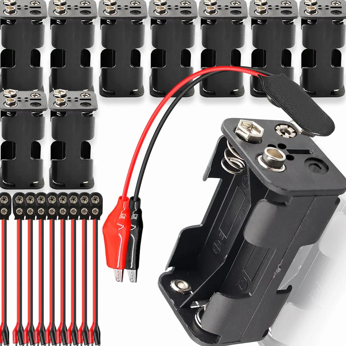 10 sztuk 4 x 1,5 V AA, uchwyt na baterie z tworzywa sztucznego 6 V, obudowa oświetlenia LED do samochodów RC, 4 uchwyty na baterie AA, ze złączem akumulatora z zaciskiem krokodylkowym