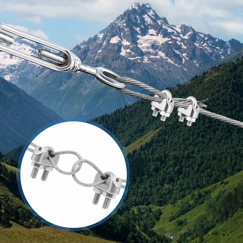 Flintronic Zacisk do liny drucianej 4 mm, 24 sztuki M4 U zaciski linowe, 4 mm 304 zaciski pałąkowe ze stali nierdzewnej, łącznik do liny stalowej, linka druciana, linka leśna, markiza