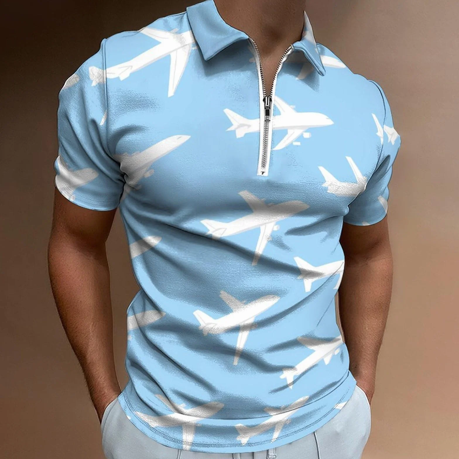 Samolot samolot męskie koszulki polo z krótkim rękawem na co dzień zapinana na zamek koszula golfowa slim fit t-shirt topy