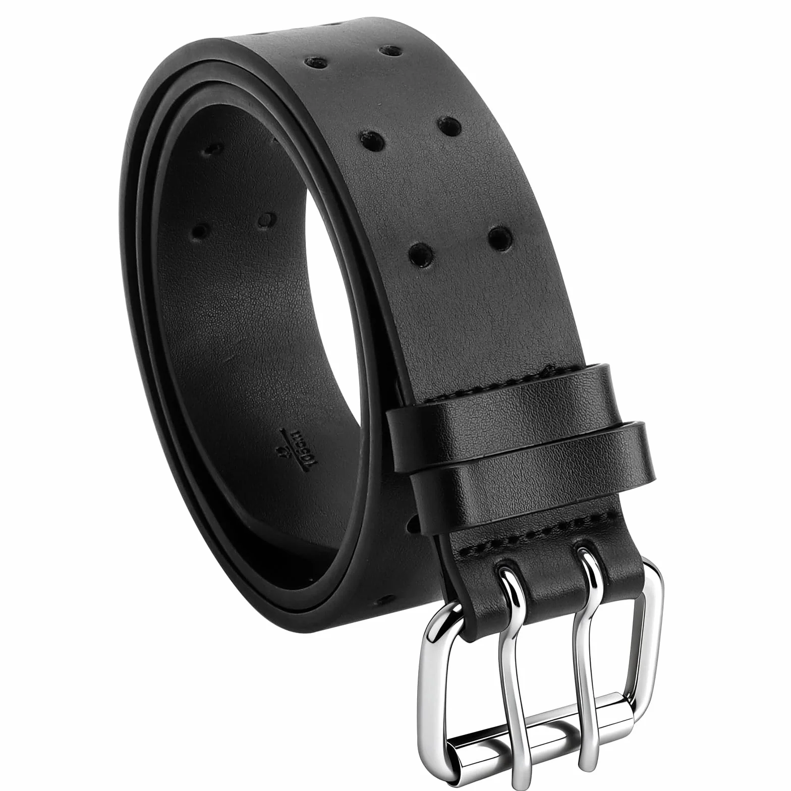 Męski pasek Double Prong skórzany pasek czarny Casual pasek roboczy Heavy Duty, podwójny otwór do dżinsów, długość spodni 135 cm, maks. talia 116 cm