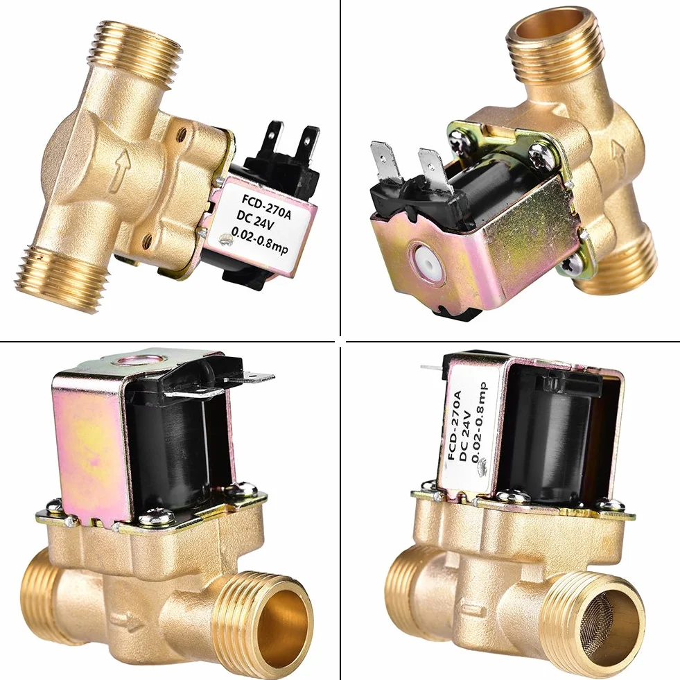 Zawór elektromagnetyczny z mosiądzu, 1/2 "DC 24V Normalnie zamknięty regulator wody. Brak poboru mocy. Elektrozawór sterujący z mosiądzu do kontroli przepływu wody